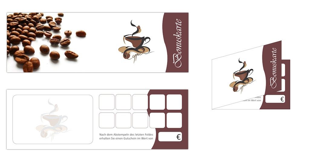 LYSCO Visitenkarten Bonuskarte Gastronomie Kaffee Café,Bohnen,Röstung,klappbar (BOK-403), Treuekarten, Rabattkarte, Genuss, 10 Stempelfeldern + Firmenstempel