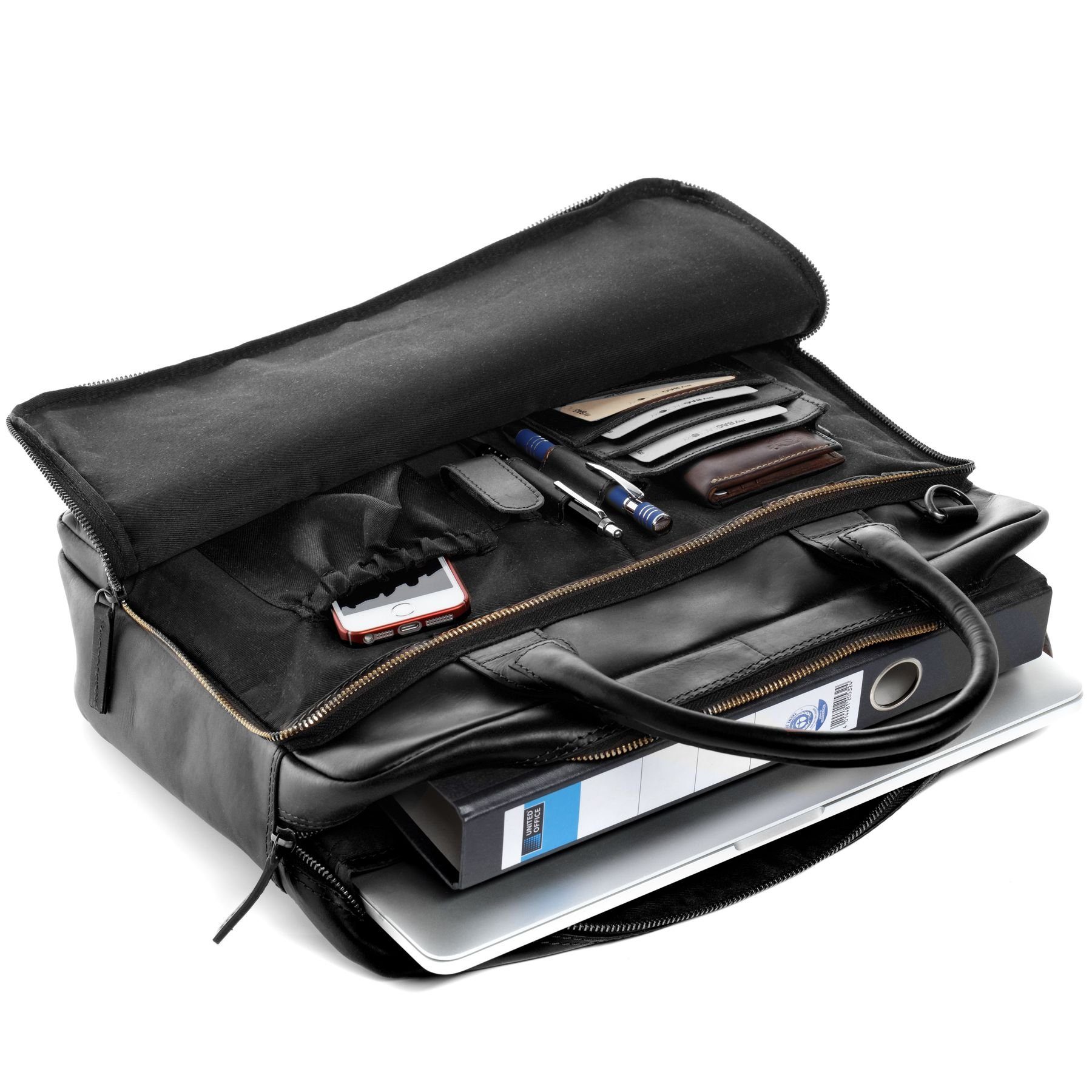 SID & VAIN Laptoptasche echt Leder Aktentasche 15 Zoll Laptop Fach schwarz, Laptoptasche 15,4 Zoll, Aktentasche Echtleder Damen Herren schwarz