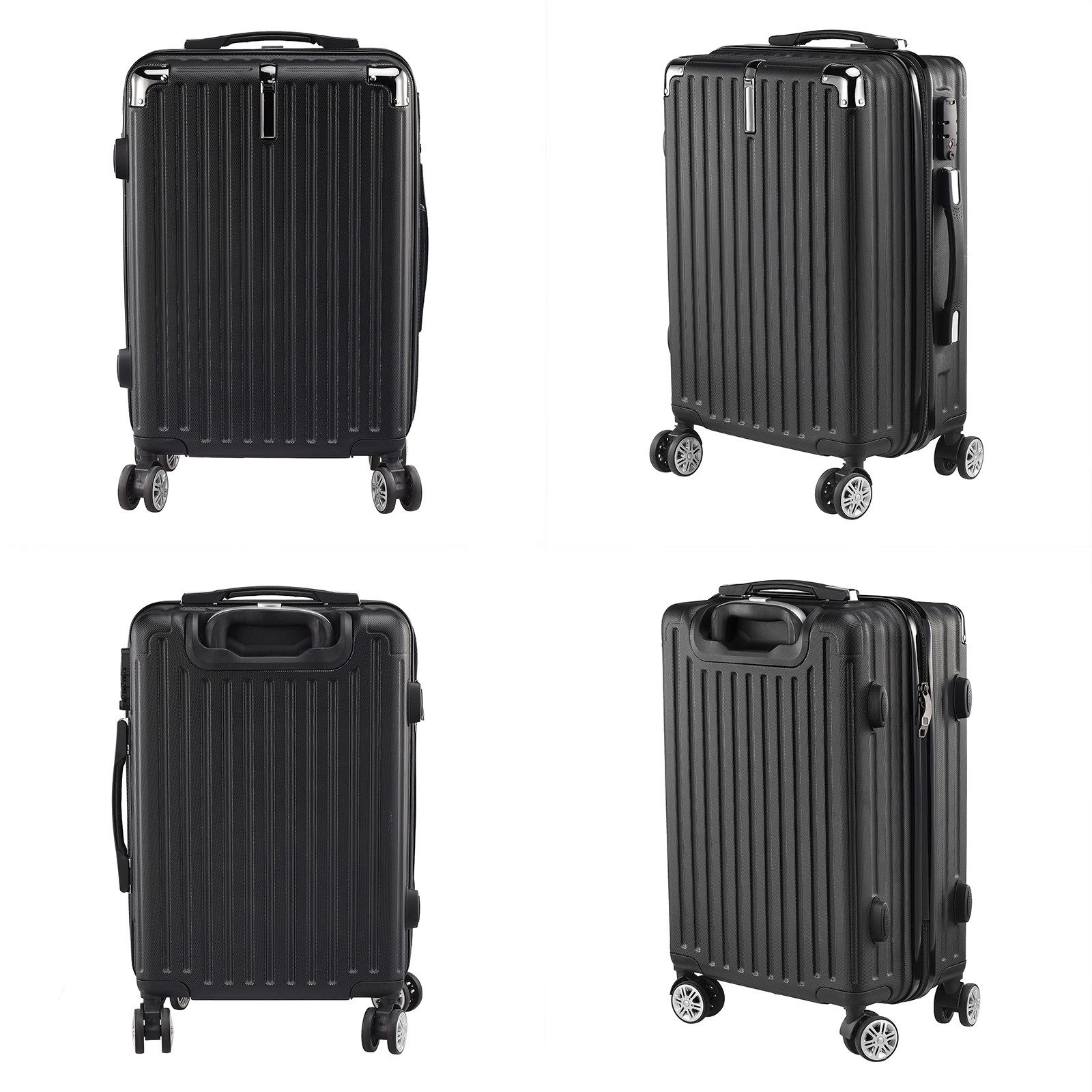 SEEZSSA Trolleyset Hartschalenkofferset Hartschale Reisekoffer 4 Rollen, 4 Rollen, (Set, 3 tlg), M-L-XL Kofferset,Schwarz – Stil D