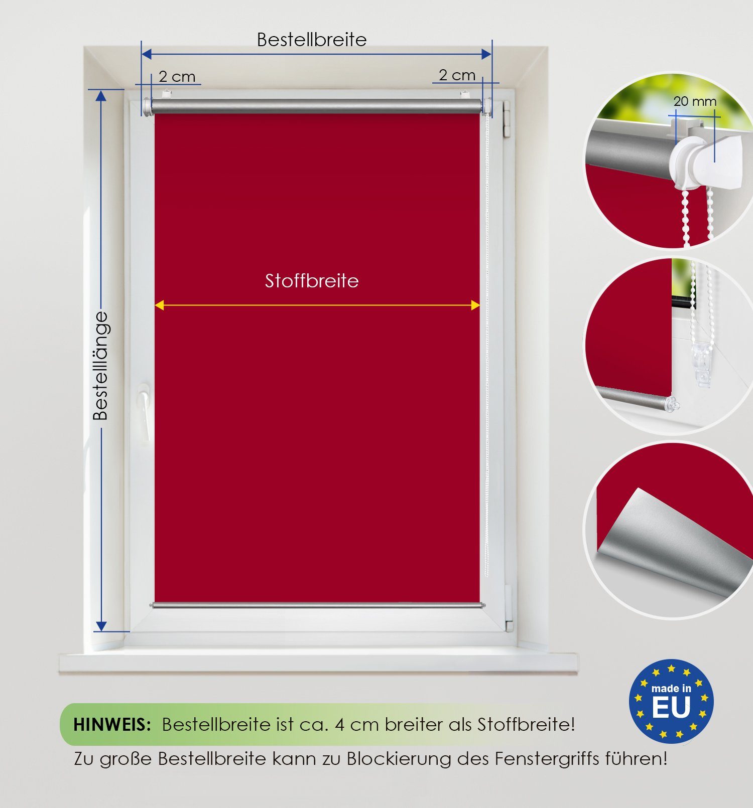 Seitenzugrollo Fensterrollo Rot Schraubmontage Seitenzugrollo Thermorollo Sichtschutz, Rikmani, Klemm- oder