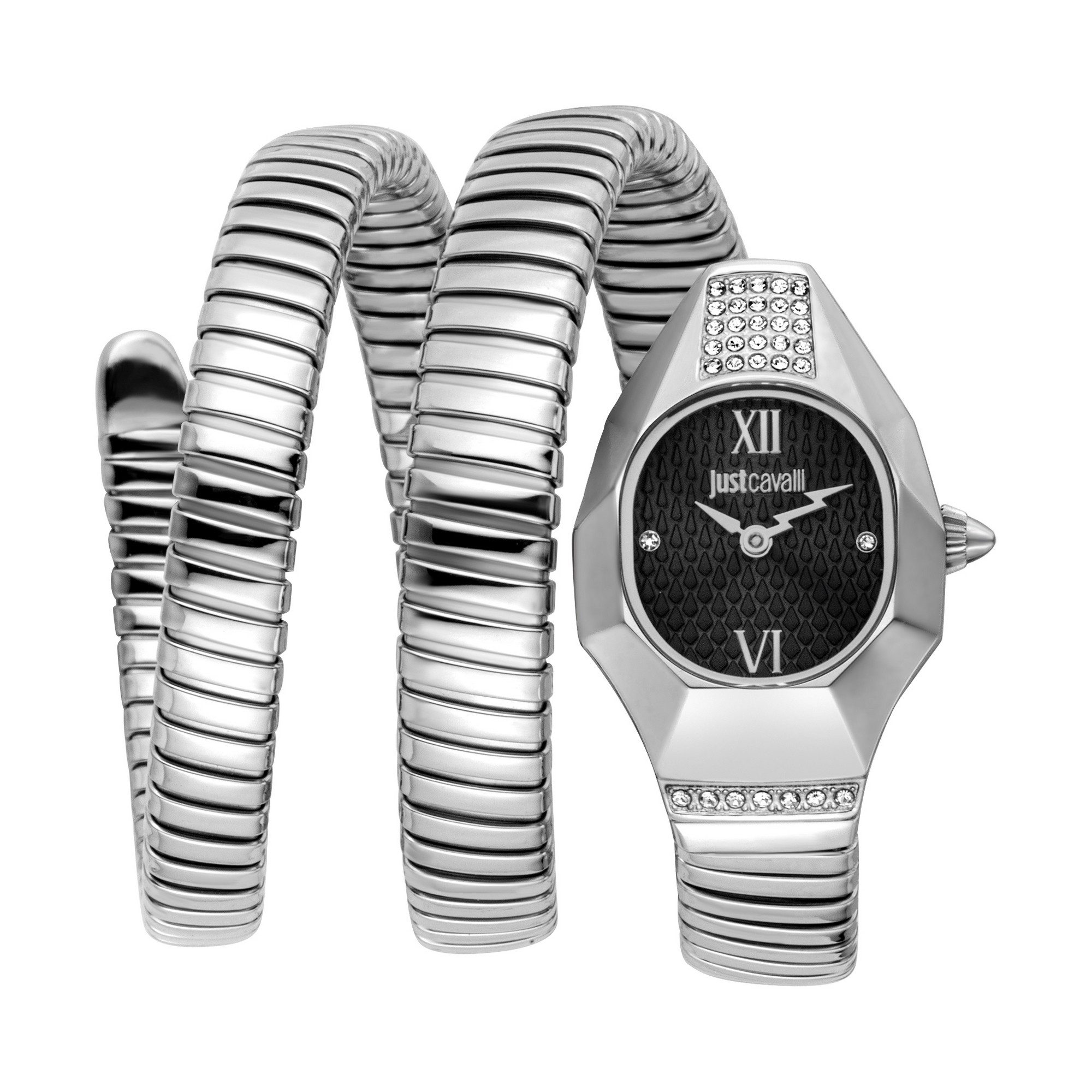 Just Cavalli Time Quarzuhr Signature Snake JC1L397M0025, Armbanduhr, Damenuhr, Edelstahlarmband, analog, Kristallsteine