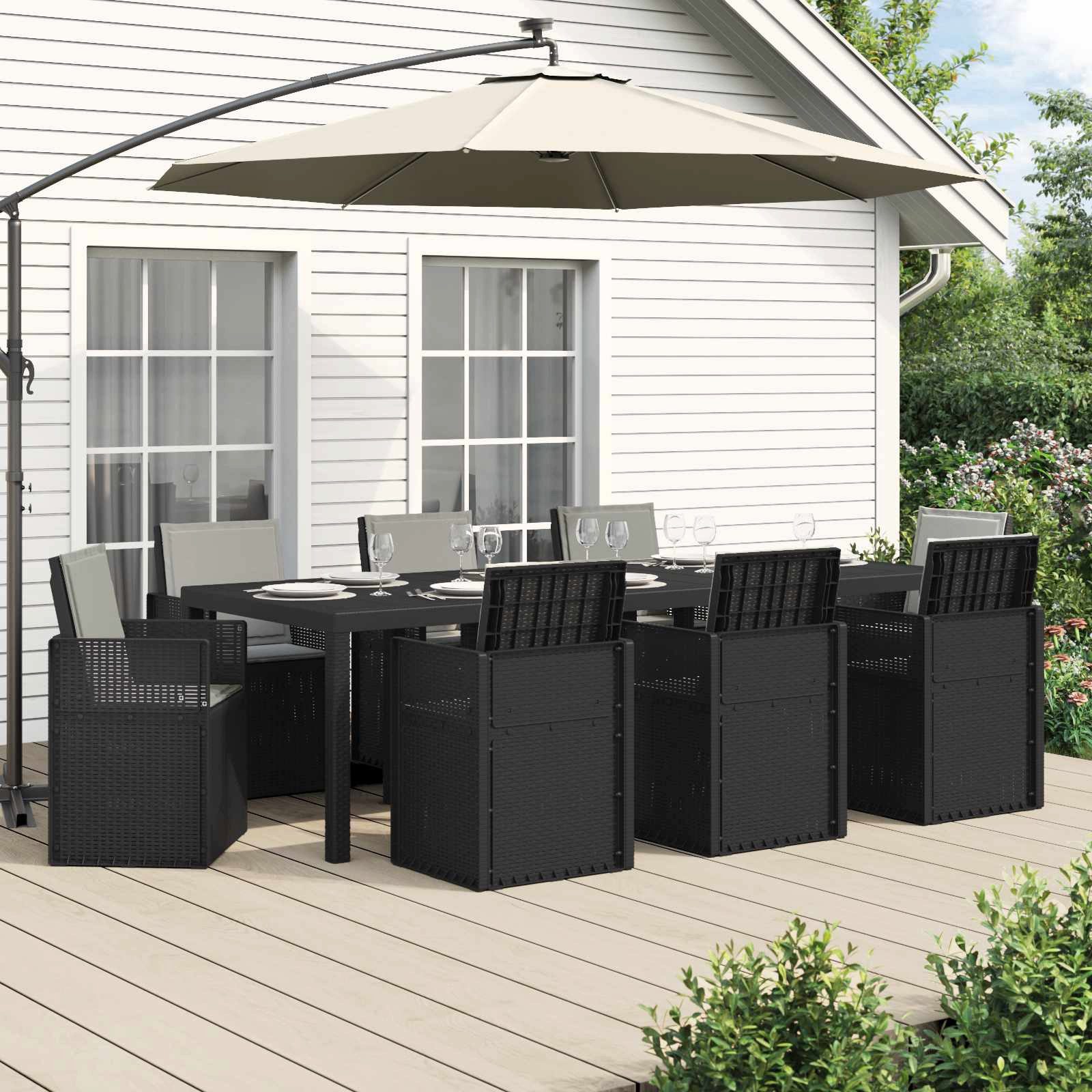 vidaXL Gartenlounge-Set Garten Essgruppe mit Kissen 9 pcs Anthrazit und Hellgrau PP, (9-tlg)