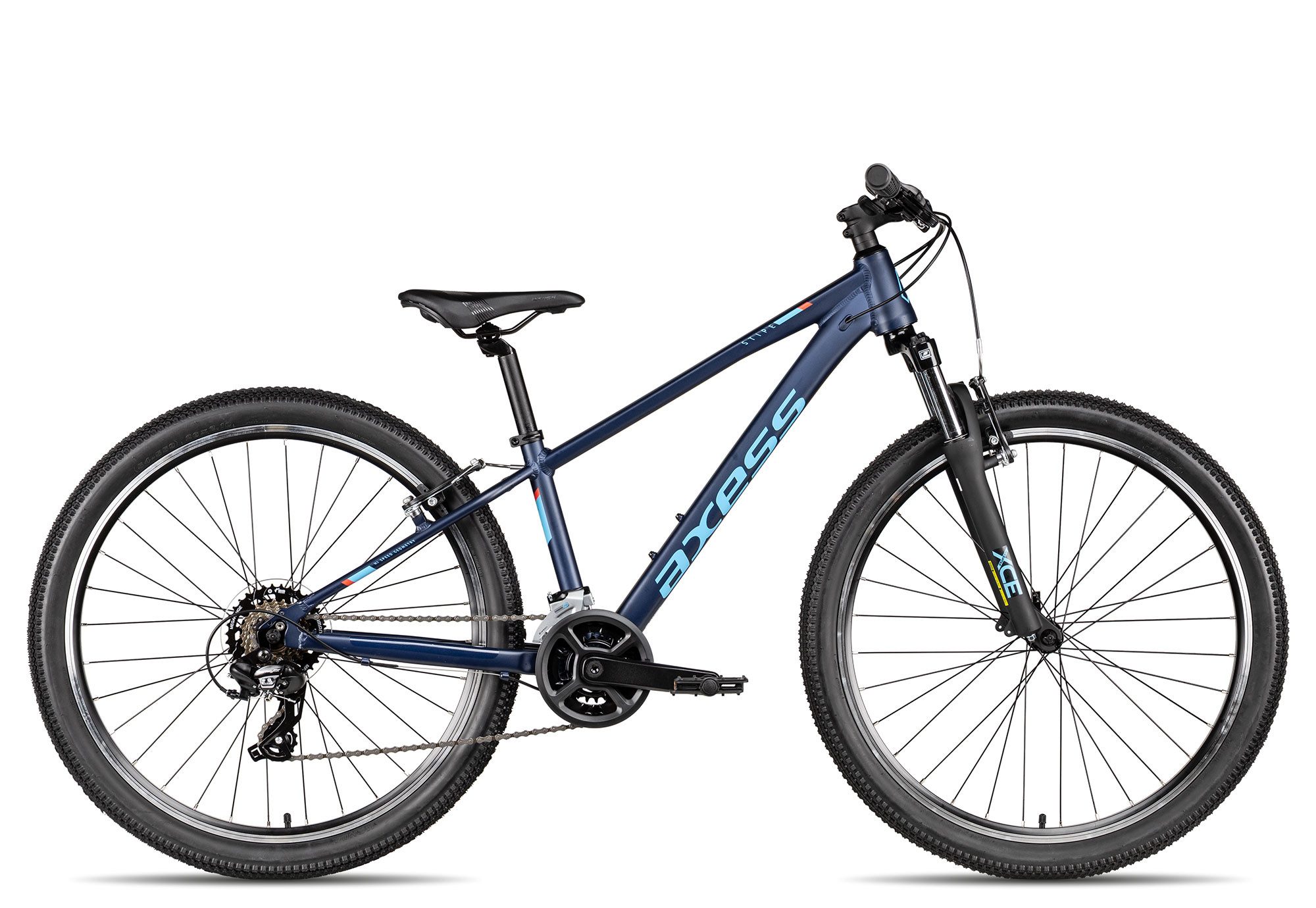 Axess Mountainbike Axess Stipe 26, 14 Gang Shimano Tourney RD-TX801 Schaltwerk, Kettenschaltung, V-Brake Felgenbremsen blau
