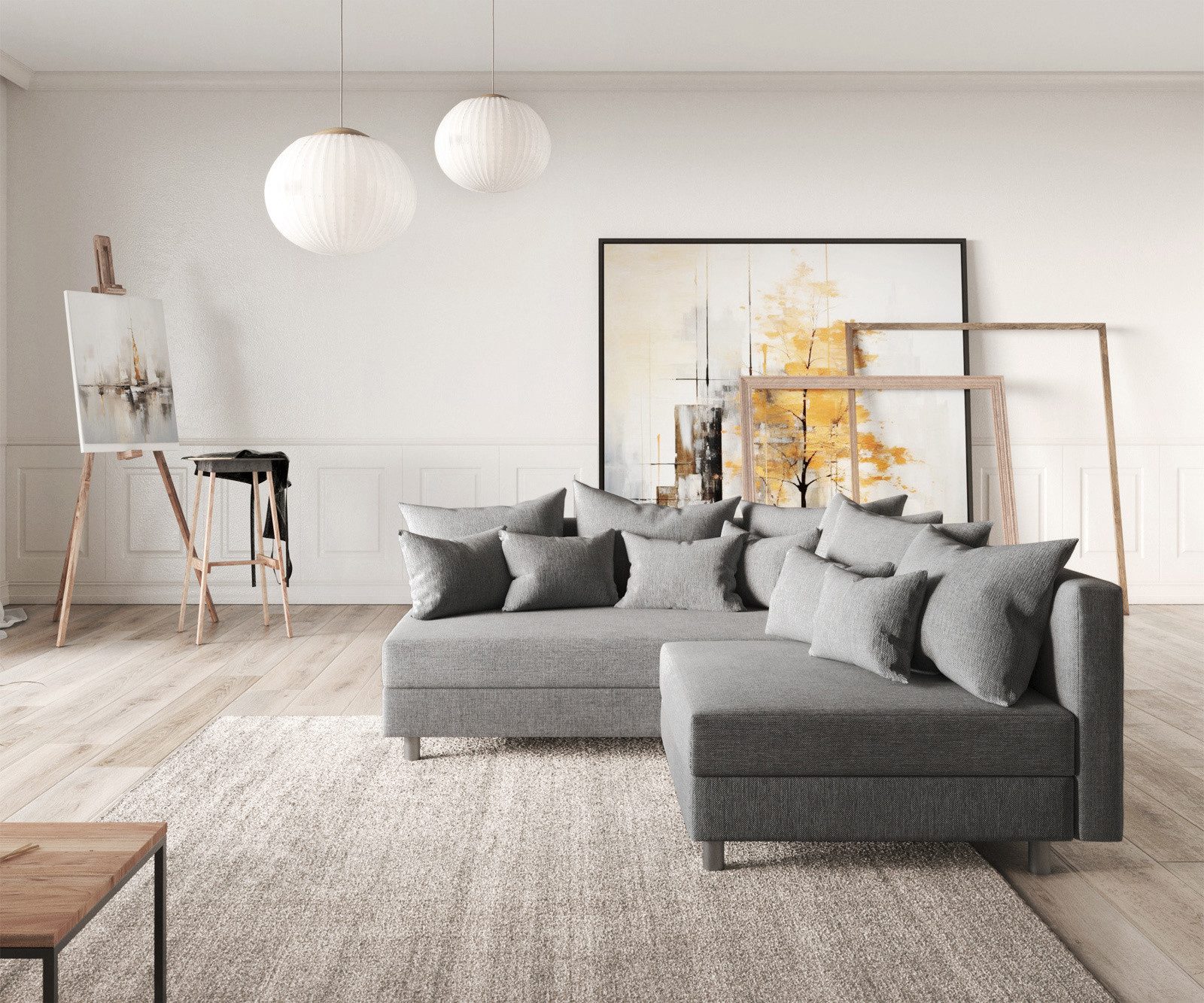 DELIFE Ecksofa Clovis, Grau Flachgewebe Ottomane günstig online kaufen