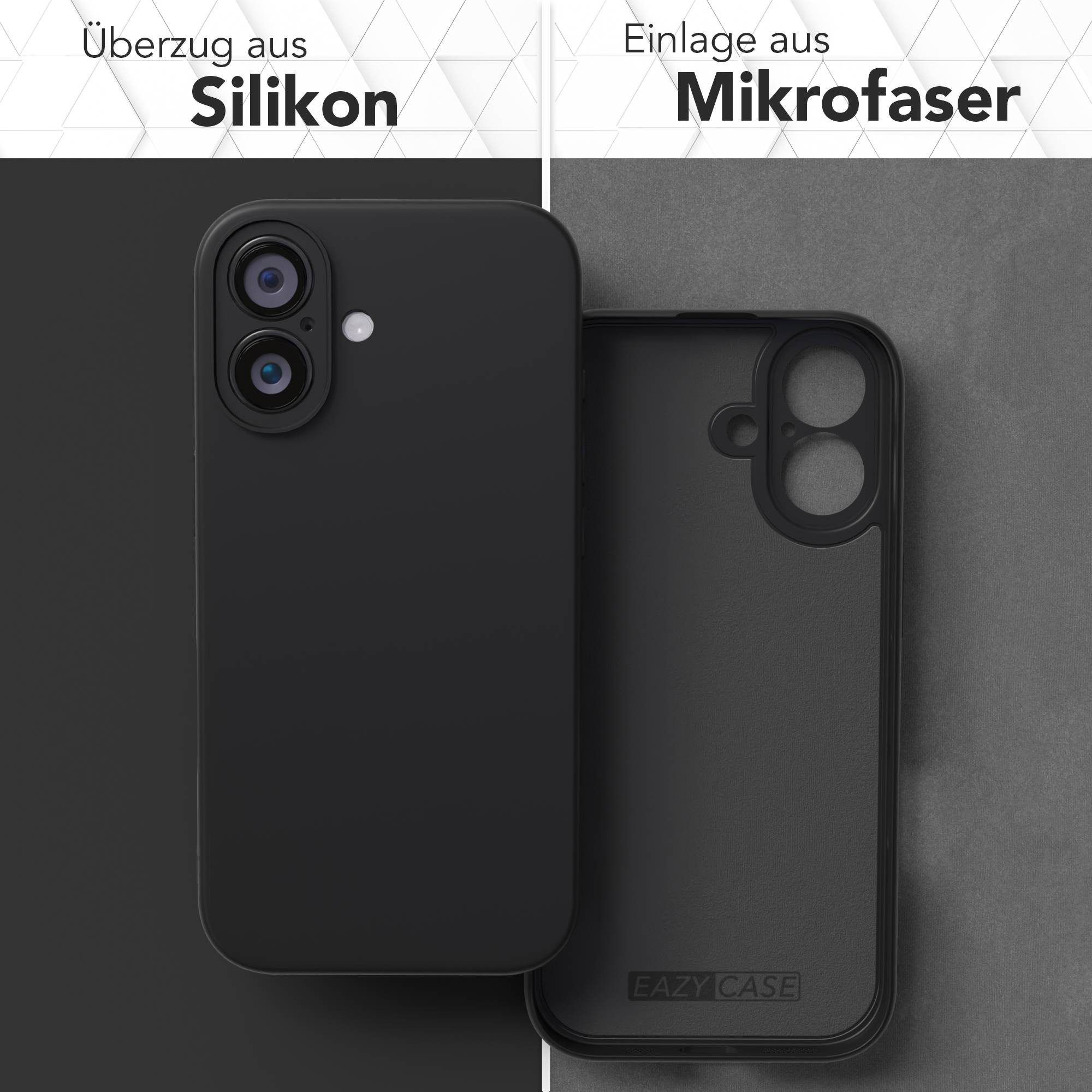 EAZY CASE Handyhülle für Apple iPhone 16 Hülle Silikon 6,1 Zoll, Silikon Schutzhülle mit Kameraschutz kratzfest Back Cover Etui Schwarz