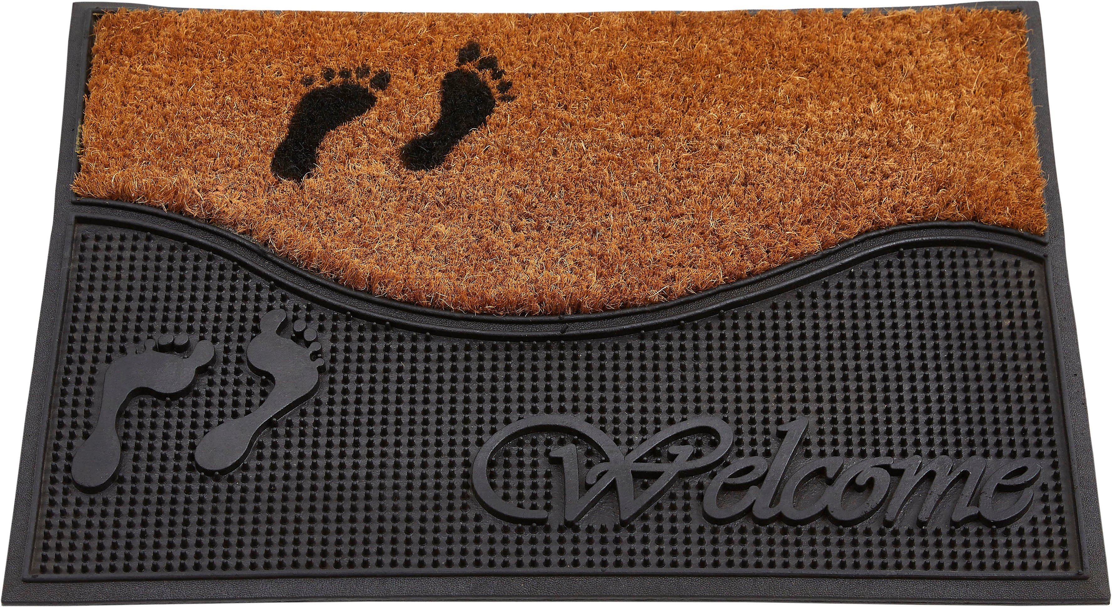 Fußmatte Welcome Steps, Andiamo, rechteckig, Gummi Kokos, aus & Höhe: Schmutzfangmatte, 10 mm, mit Schriftzug, rutschhemmend