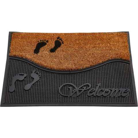 Fußmatte Welcome Steps, Andiamo, rechteckig, Höhe: 10 mm, Schmutzfangmatte, aus Gummi & Kokos, mit Schriftzug, rutschhemmend