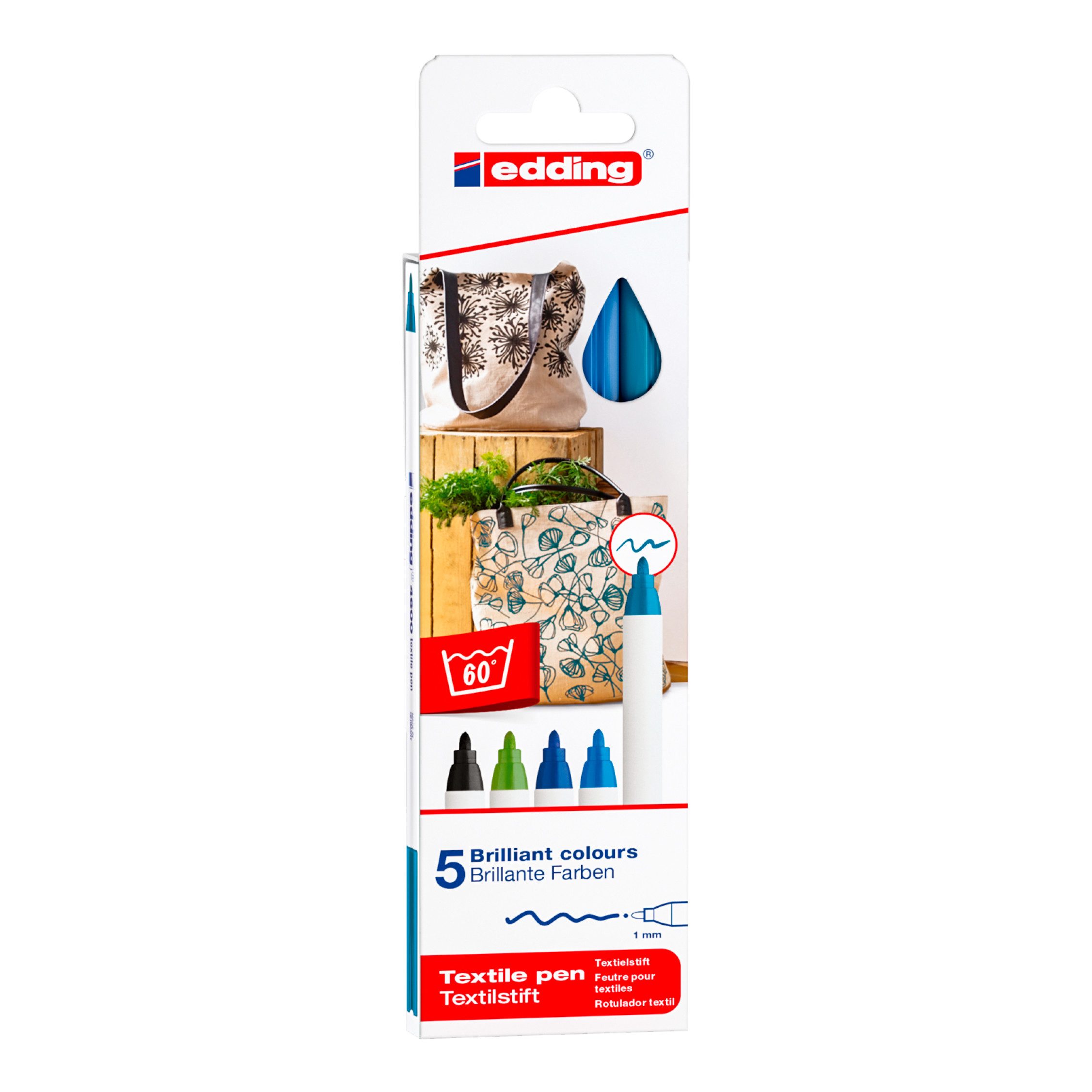 Thumbnail - edding Textilmarker Textilstifte-Set Brilliant Colours 4600, 5er-Set
