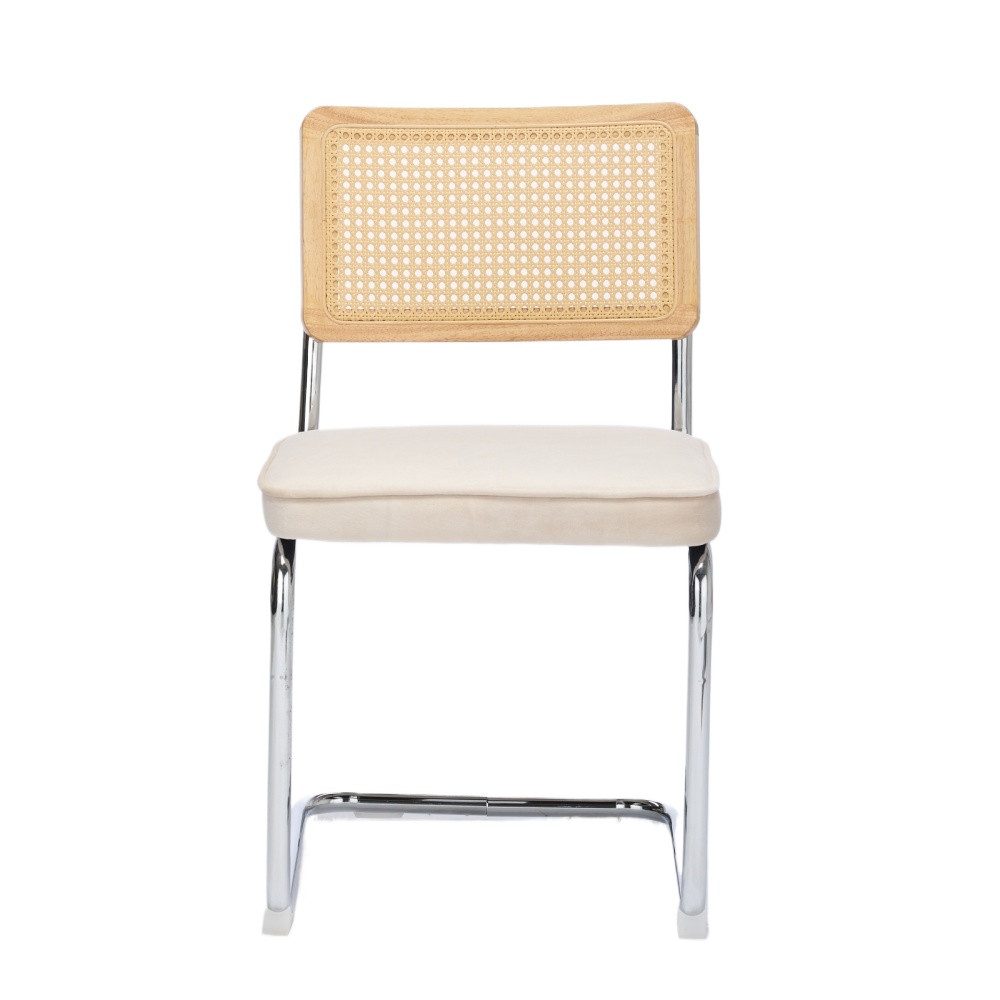 BBWL Polsterstuhl 2er Set Samt Rattan Freischwinger Stuhl mit Chromgestell, Mid Century Dining Chair