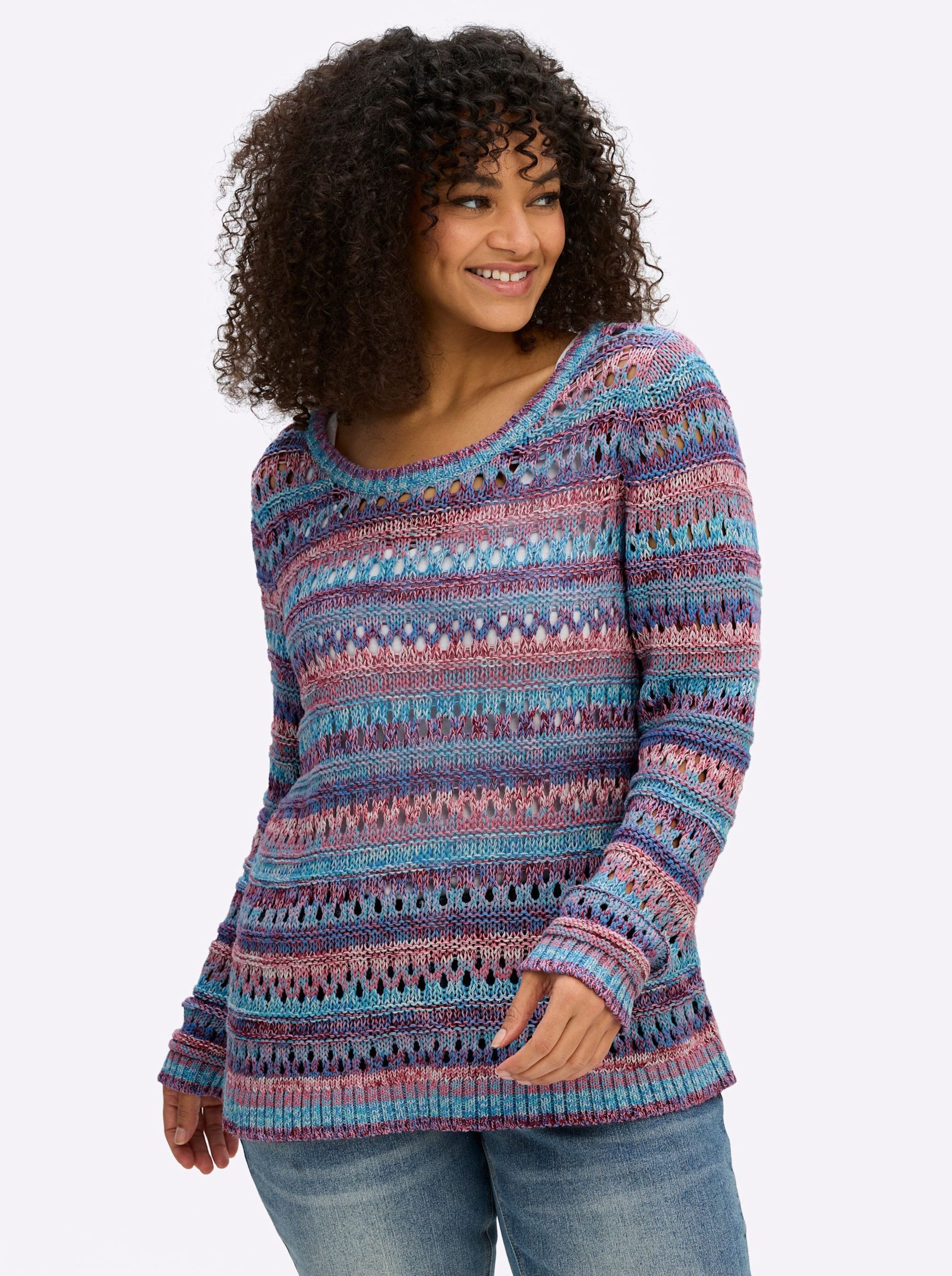 sheego by Joe Browns Strickpullover Langarm-Pullover Langarm Grobstrick, Häkeloptik