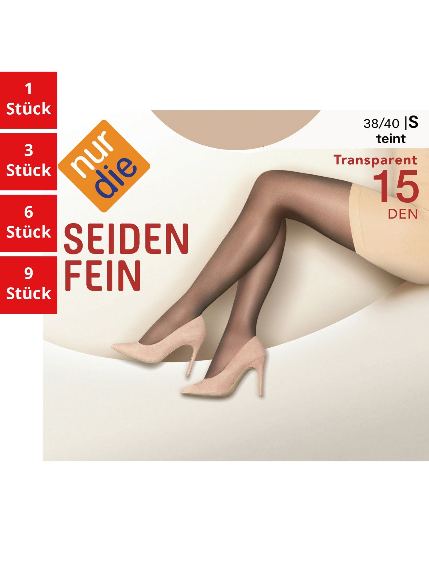 Nur Die Feinstrumpfhose Seidenfein 15 DEN Damen (1er/3er/6er/9er Pack 1 St) nylon transparent Fein-strumpfhose durchsichtig frauen multipack glanz teint