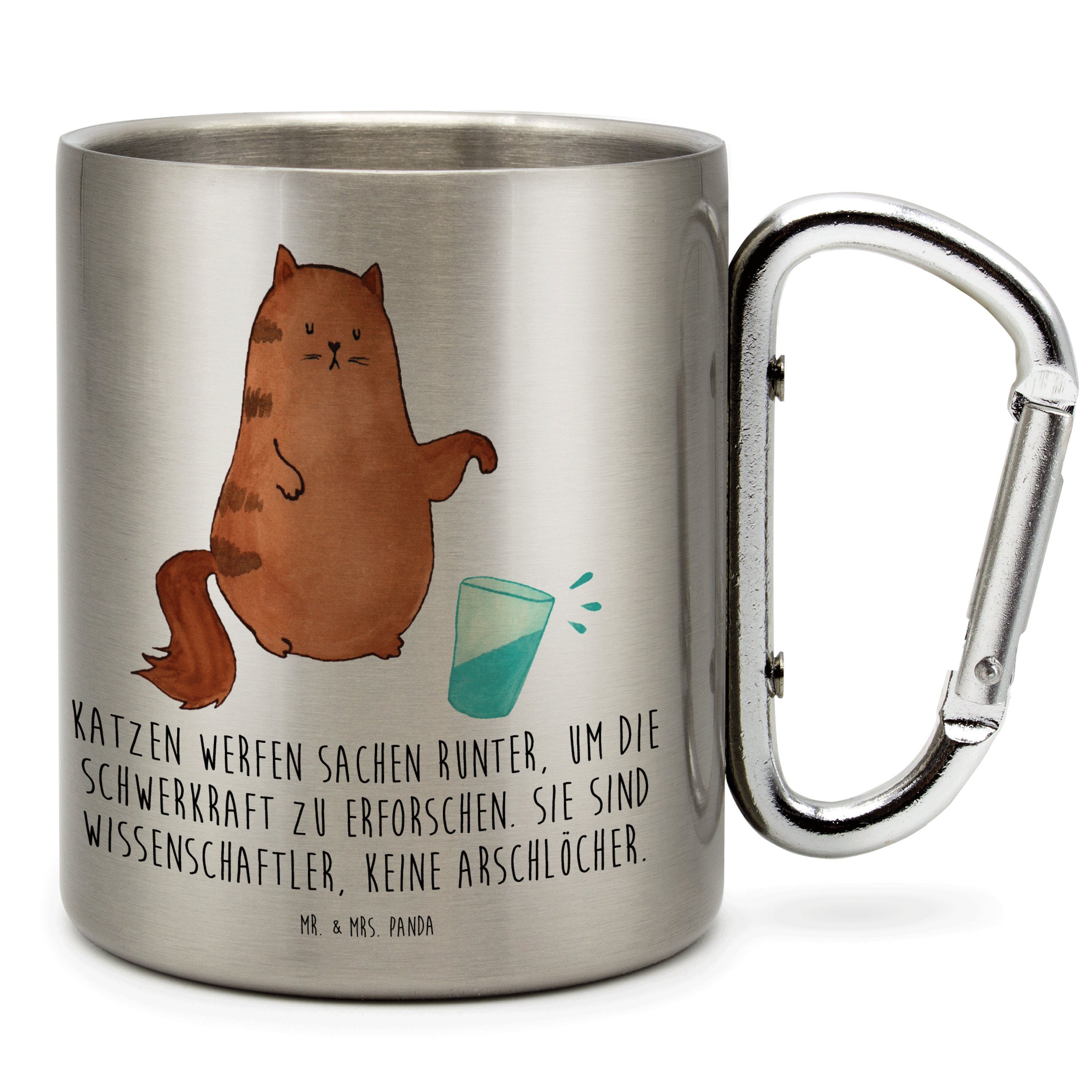 Mr. & Mrs. Panda Tasse Katze Wasserglas, Thermobecher, Transparent, Katzen, Edelstahl-Thermo, 1-tlg., Edelstahl