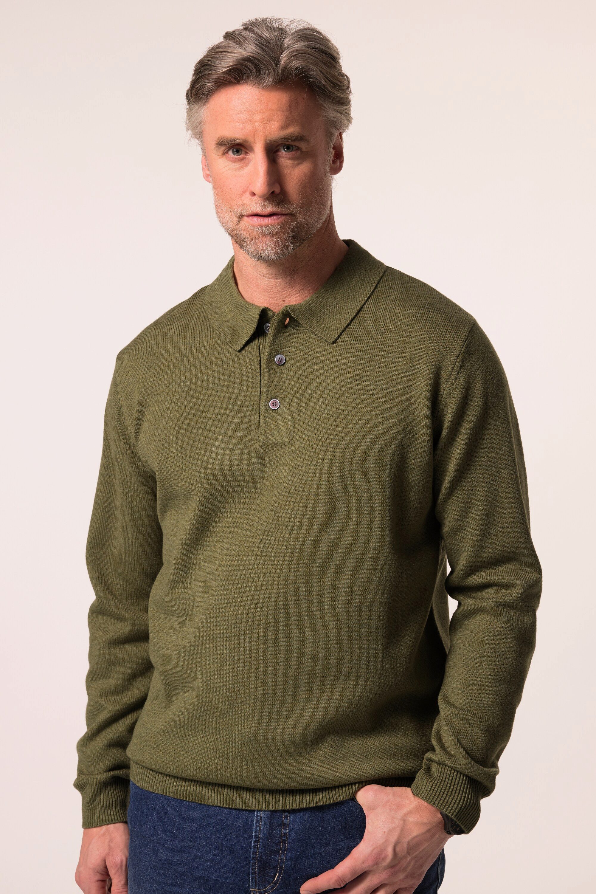 Rundhalspullover Strick-Poloshirt Langarm
