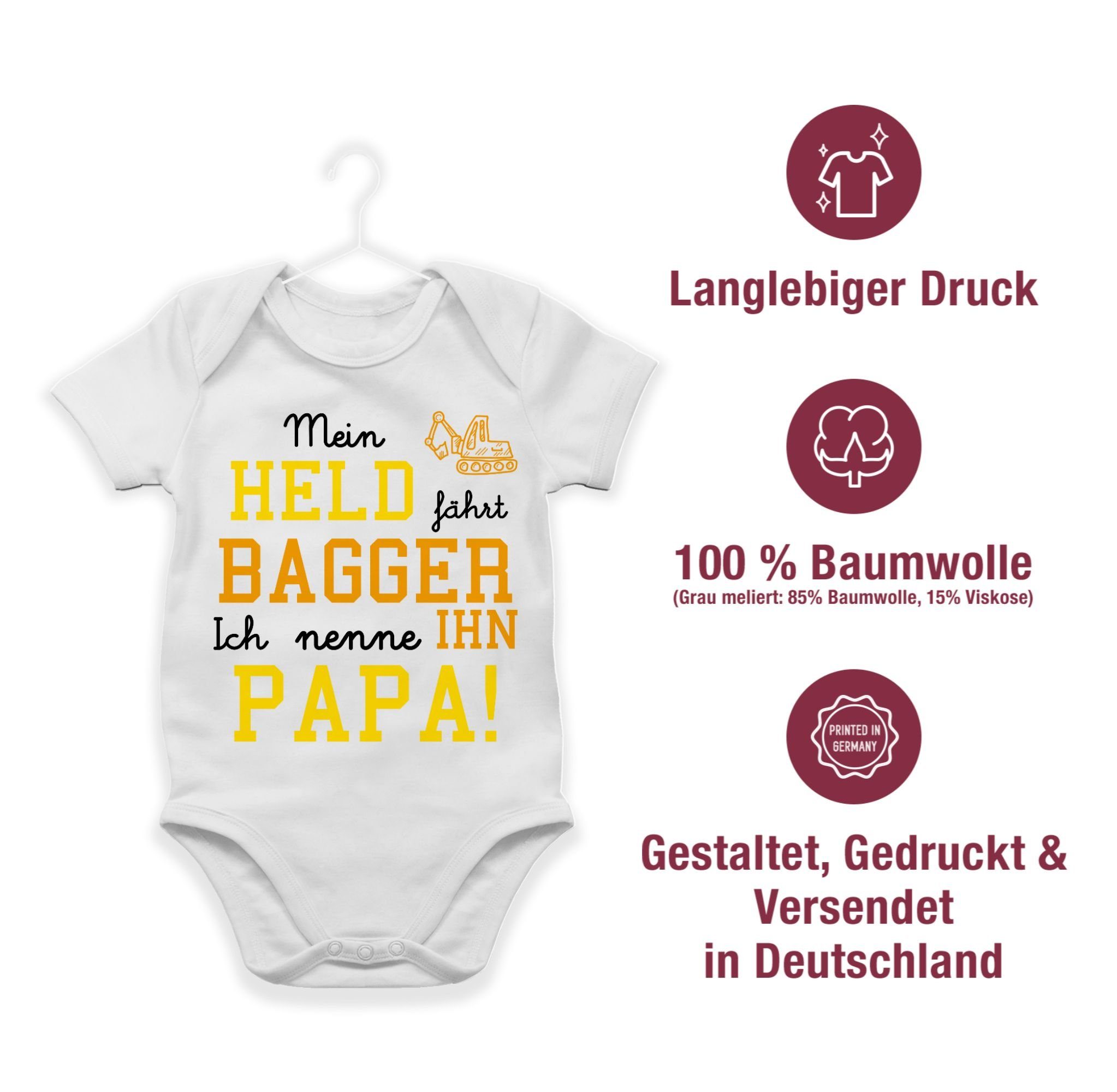 Shirtbody 1 Sprüche Weiß Held fährt Baby Mein Bagger Shirtracer