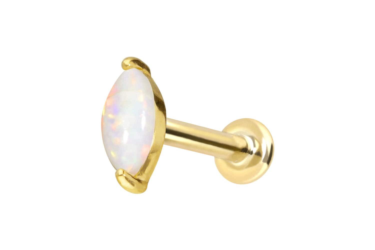 PIERCINGLINE Piercing-Set 14 Karat Gold Labret mit Innengewinde OVALER SYNTHETISCHER OPAL (Labrets, 1-tlg)