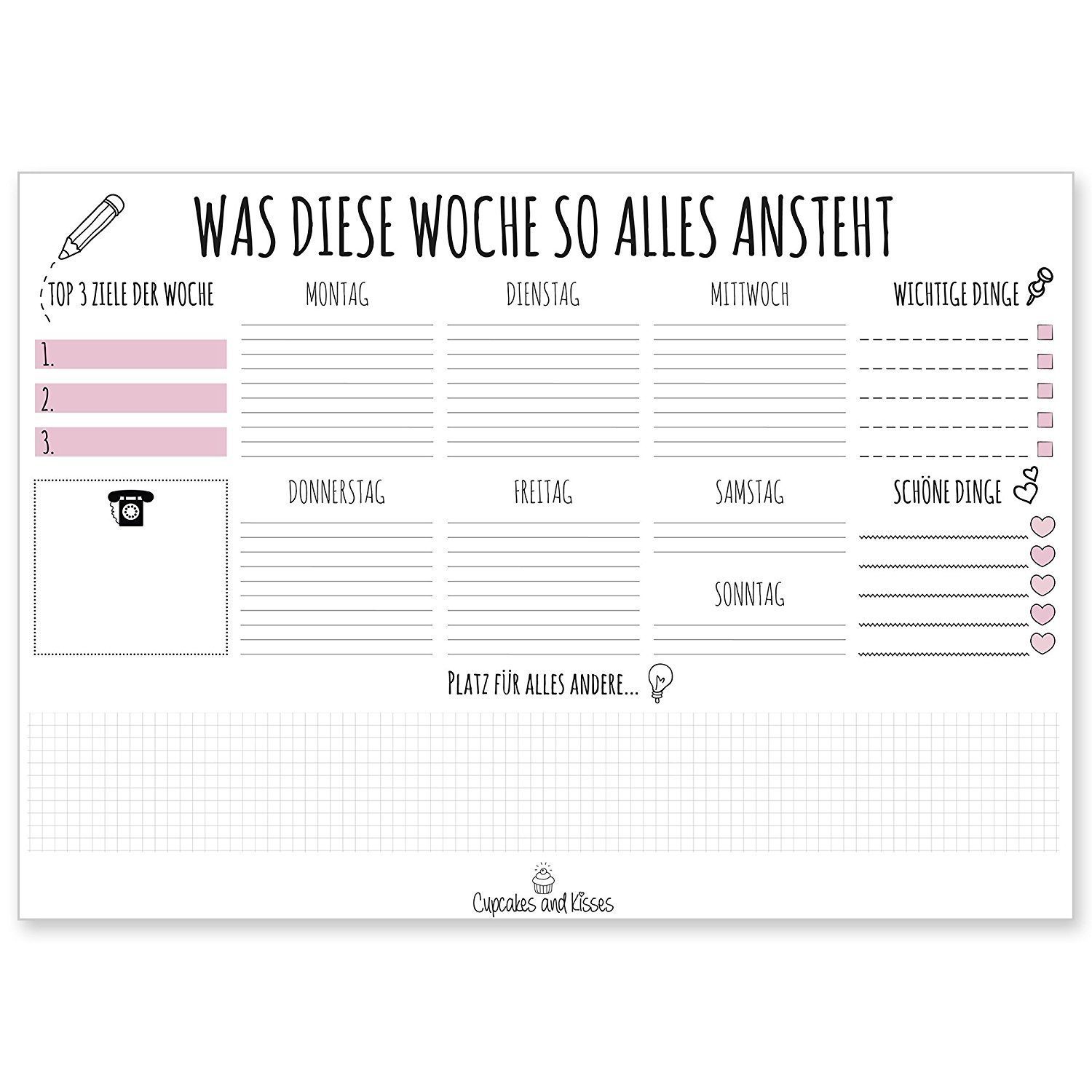 CUPCAKES & KISSES Schreibtischunterlage Schreibtischunterlage zum Abreißen