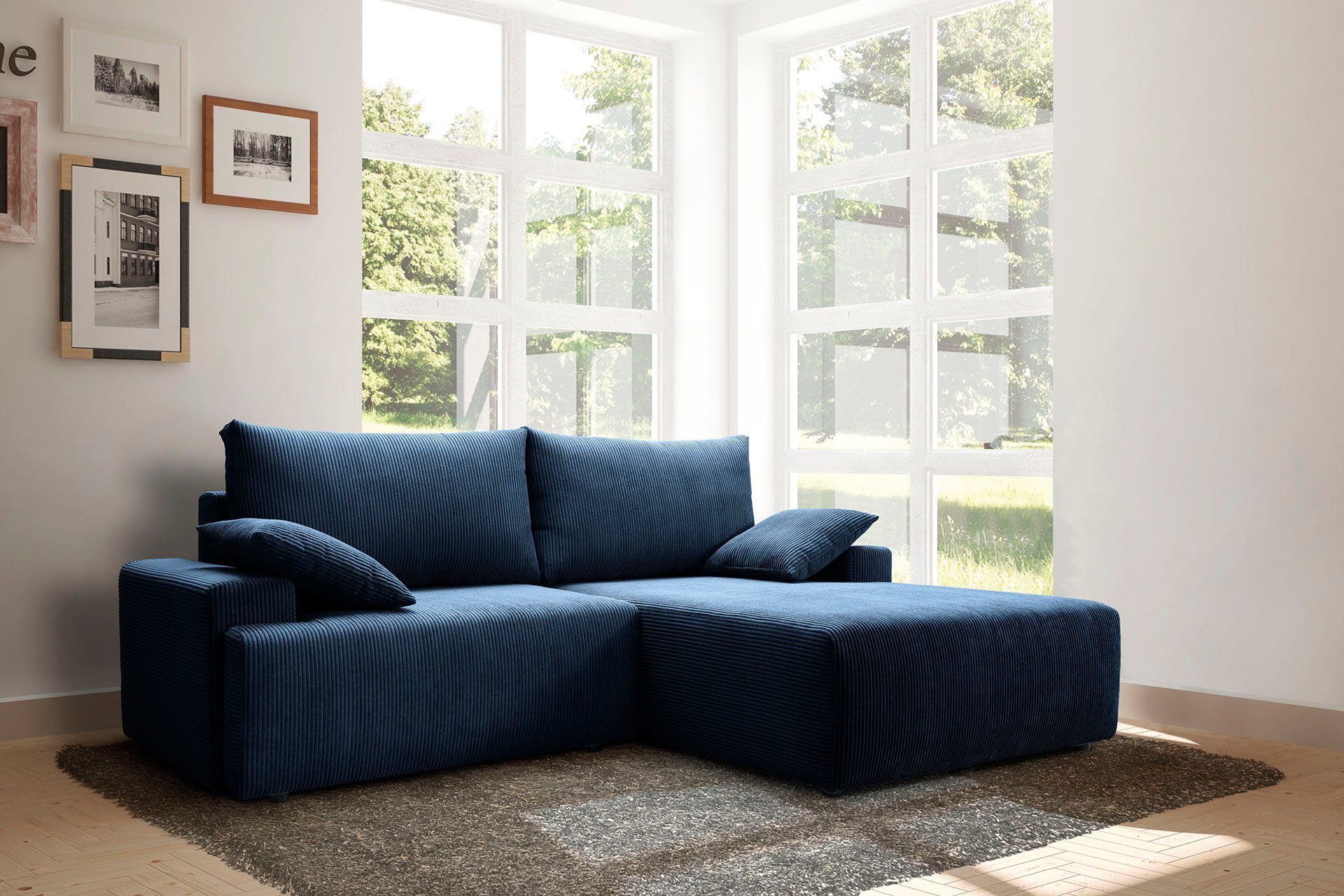 Extrem günstige Rabattpreise exxpo - Cord-Farben Bettkasten in sofa navy inklusive Orinoko, Ecksofa Bettfunktion fashion und verschiedenen