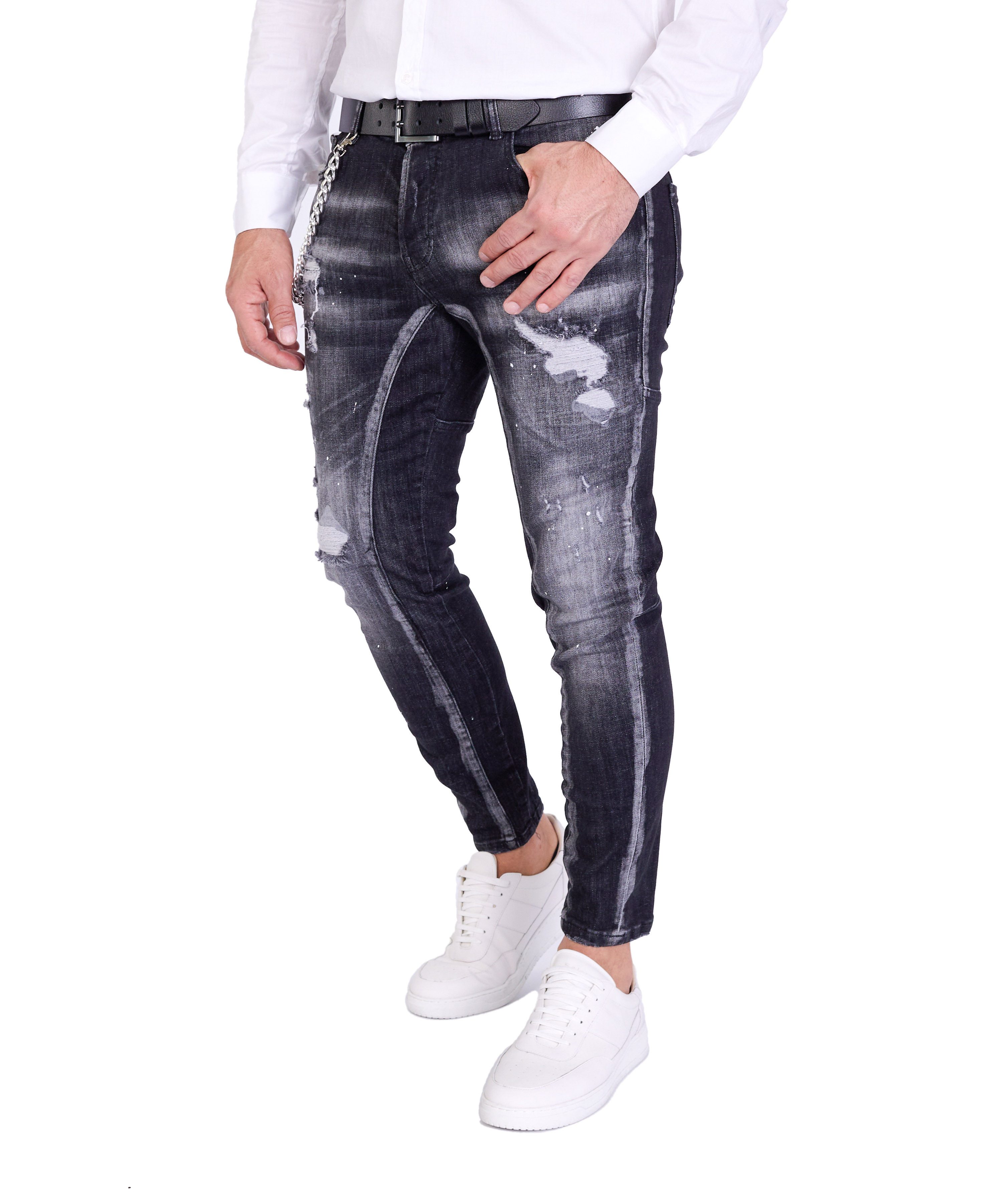 Denim Distriqt Skinny-fit-Jeans Destroyed Herren Jeans Skinny Fit Schwarz günstig online kaufen