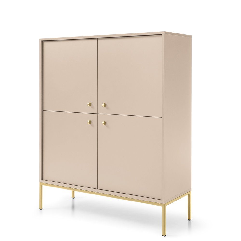 Lomadox Highboard MALAGA-160, in sandbeige, Fußgestell goldfarben, goldene Griffe