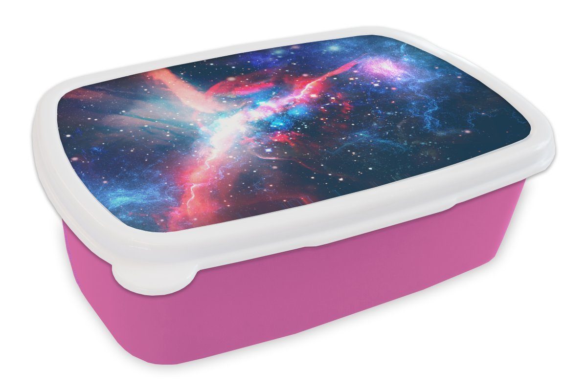 MuchoWow Kinder, Kunststoff für Brotbox - - Erwachsene, Snackbox, Brotdose Mädchen, Blau, Kunststoff, rosa Lunchbox Raum Licht (2-tlg),