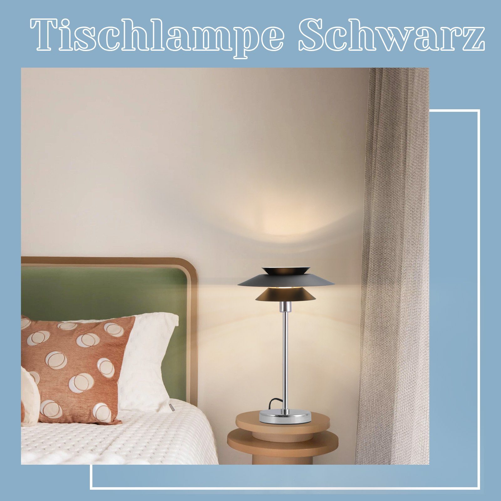 ZMH Tischleuchte Nachttischlampe Wohnzimmer E14 integriert, 1 Flammig, Schwarz LED Vintage fest Moderne