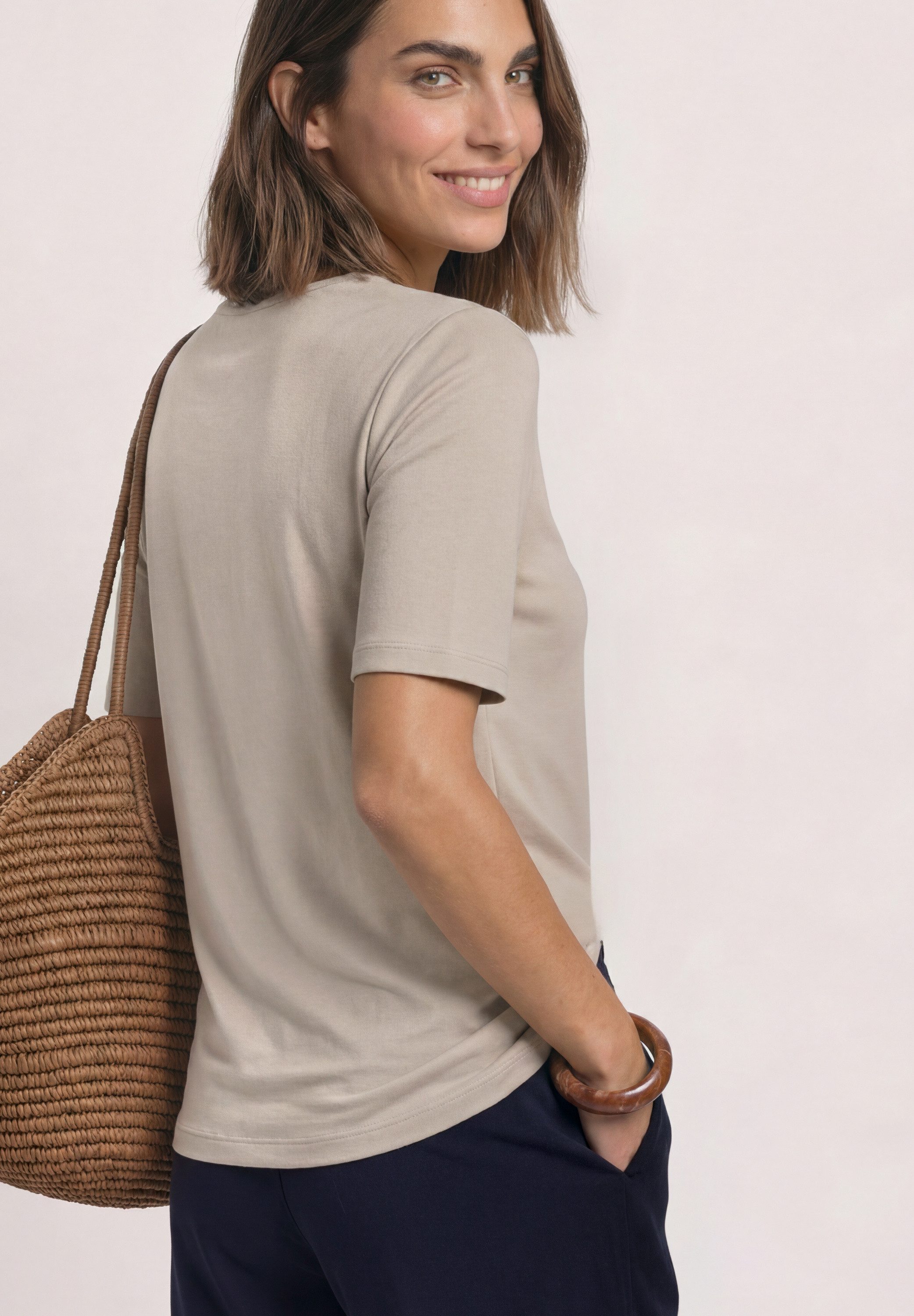 STREET ONE Kurzarmshirt Style Palmira mit tiefem Rundhalsausschnitt