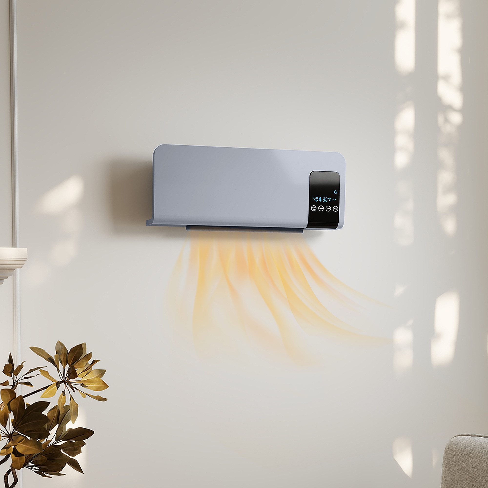 HOMCOM Heizlüfter Keramik-Wandheizung mit Fernbedienung, 2000 W, für Wohnzimmer, Schlafzimmer, Grau