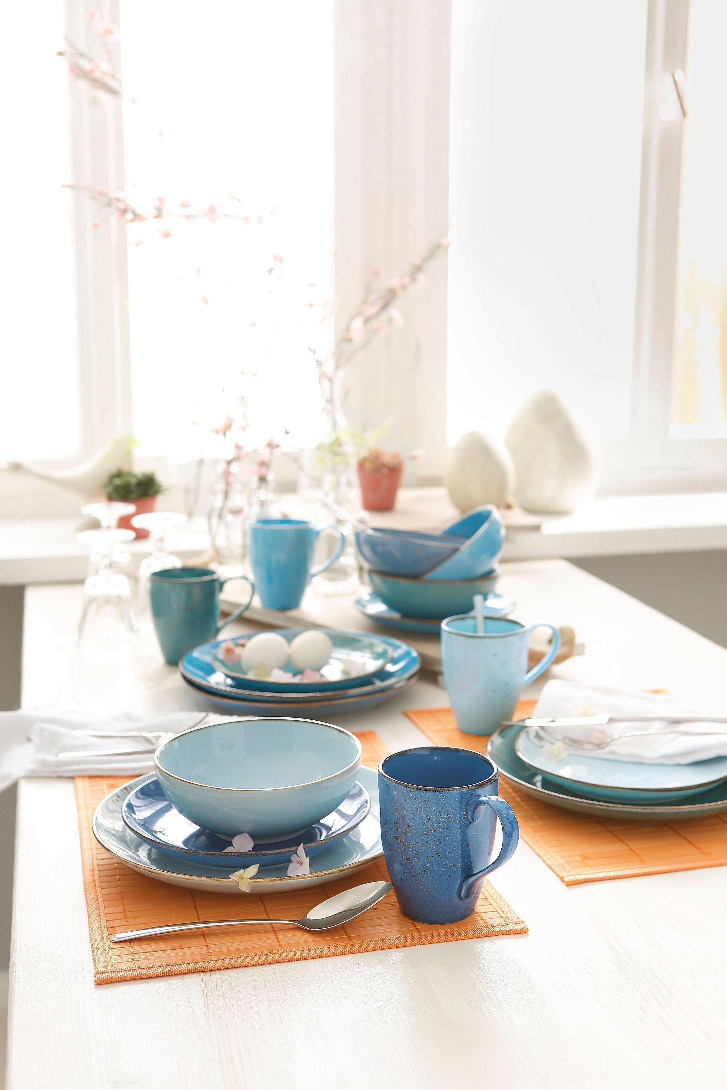 CreaTable Kombiservice Geschirr-Set NATURE COLLECTION Aqua (16-tlg), 4 Personen, Steinzeug, Service, Trendaktuelle Blau-Töne, 16 Teile, für 4 Personen