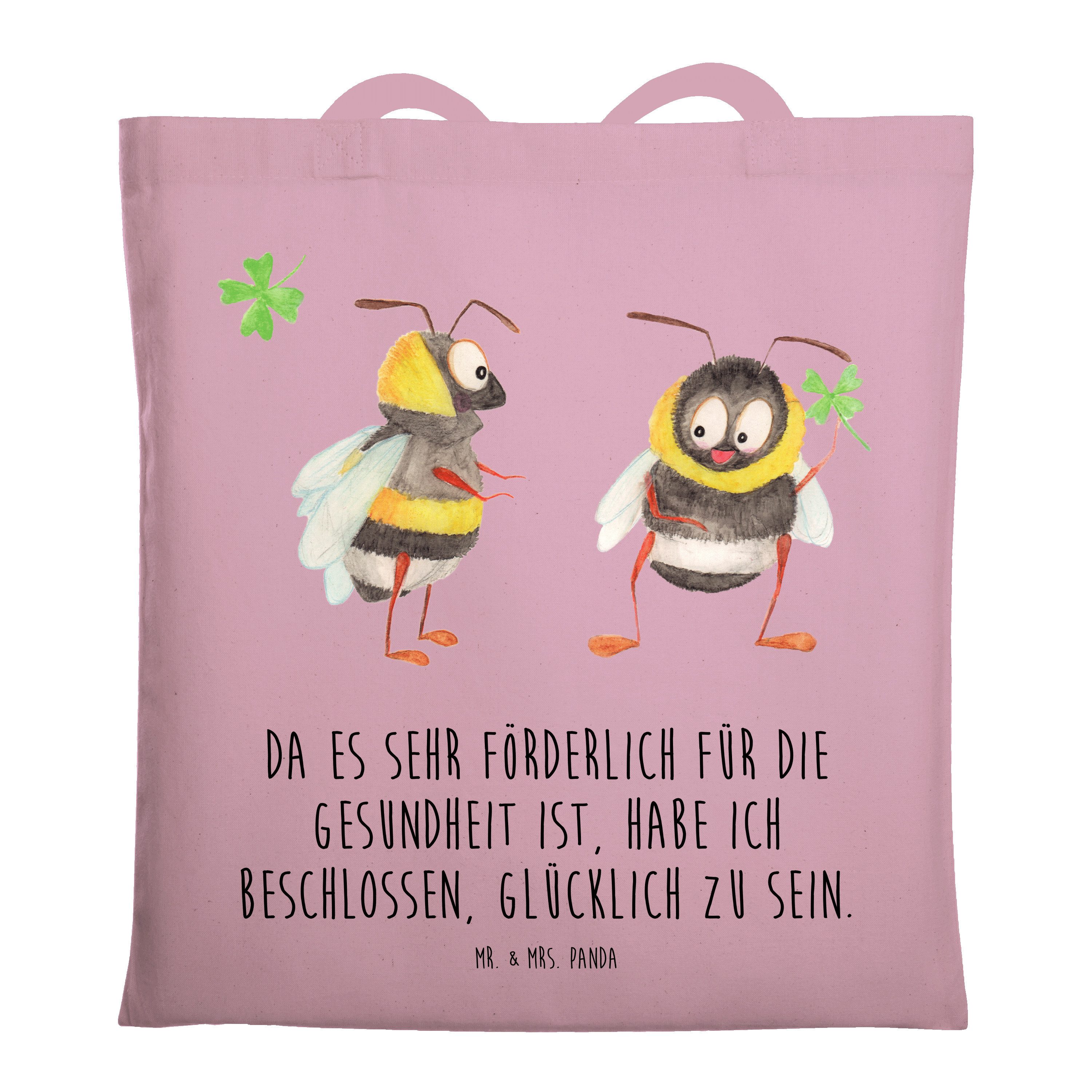 Mr. & Mrs. Panda Tragetasche Hummeln Kleeblatt, Shopping Tasche, Rosa Pastell, totebag, Spruch Pos (Packung), Spruch Positiv campus tasche umhängetasche baumwolle