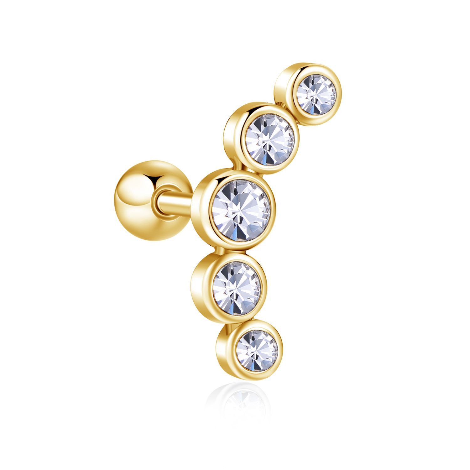 Paletti Single-Ohrstecker Ohrstecker Helix Edelstahl vergoldet mit transparenten Kristallsteinen