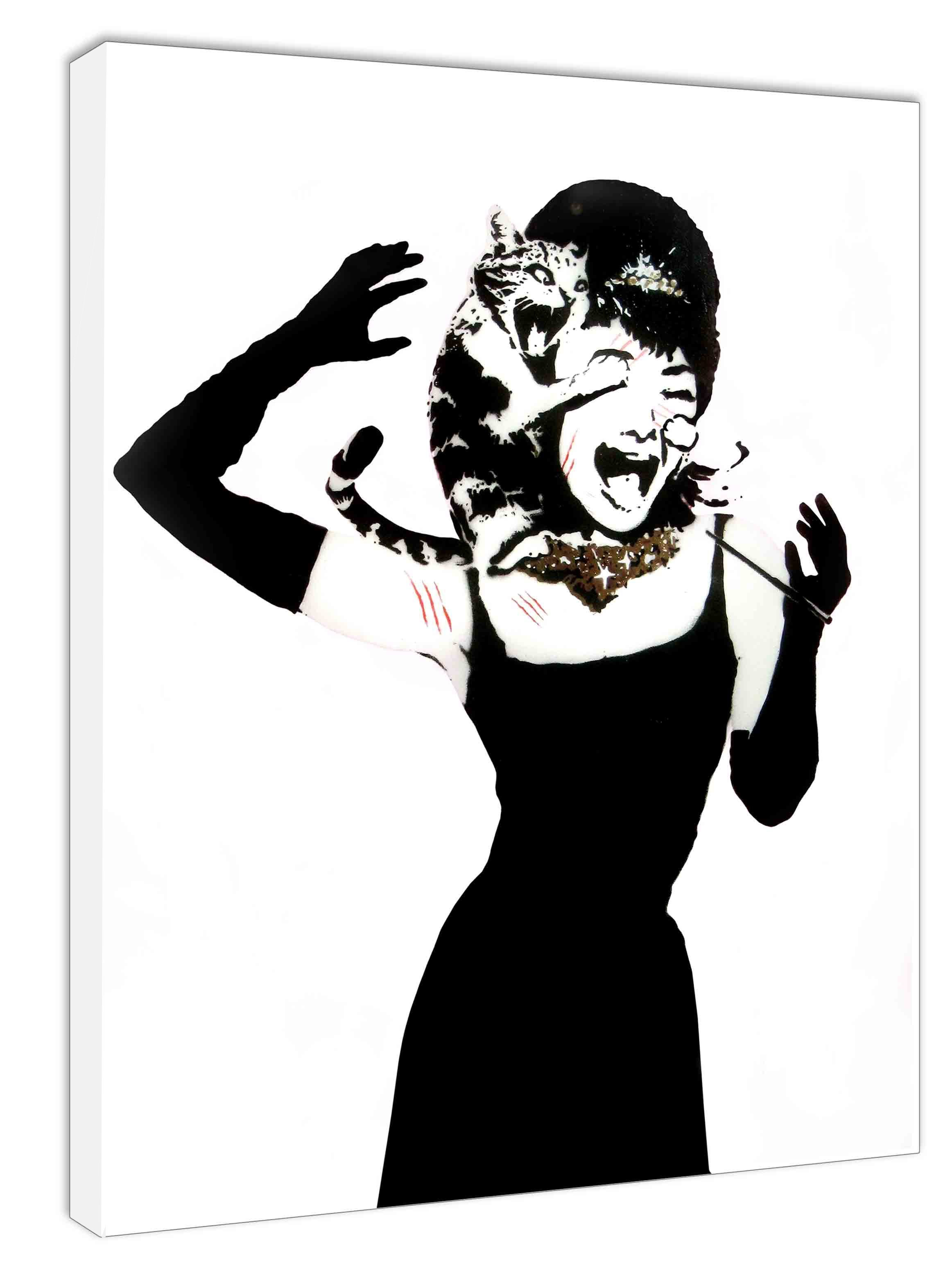 Leinwando Gemälde Wandbild / Banksy Audrey Katze - Light / Leinwandbild zum aufhängen