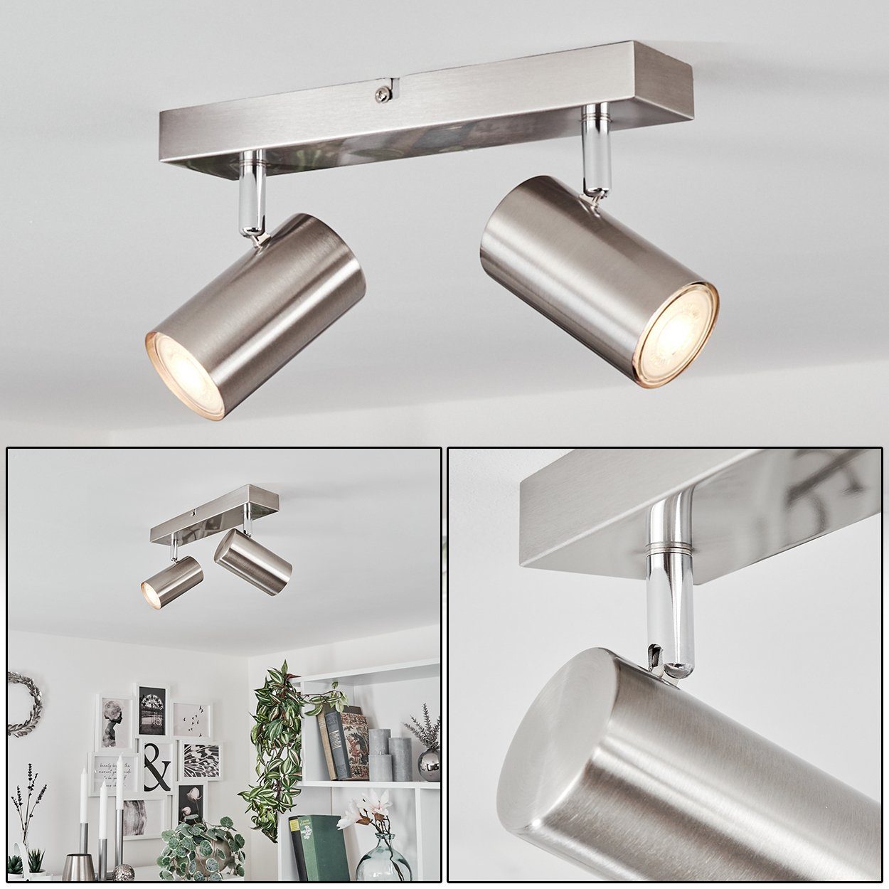 hofstein Deckenleuchte »Gambellara« moderne Deckenlampe aus Metall in Nickel-matt/Chrom, ohne Leuchtmittel, 2 verstellbare Spots, 2xGU10