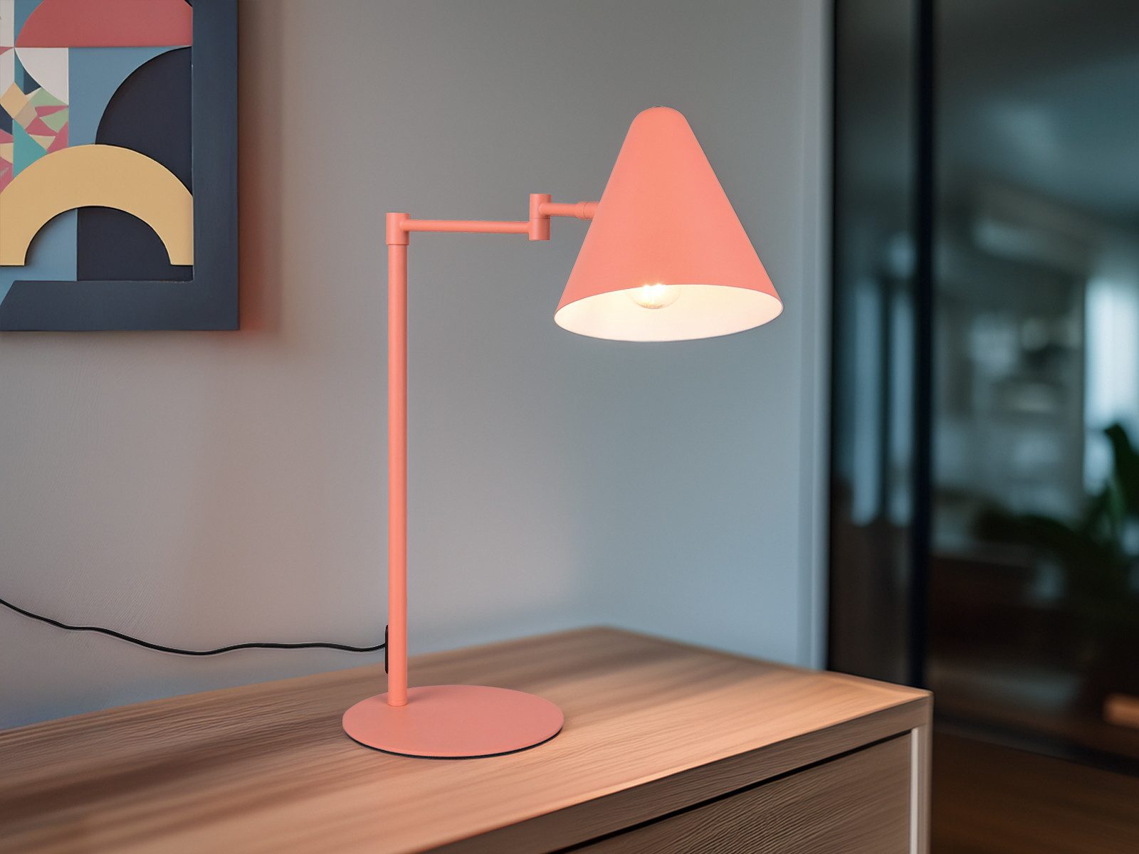 TRIO Leuchten LED Schreibtischlampe, Dimmfunktion, LED wechselbar, Warmweiß, große Retro Nacht-Tischlampe, Leselampe mit Schwenkarm, Höhe 50,5cm