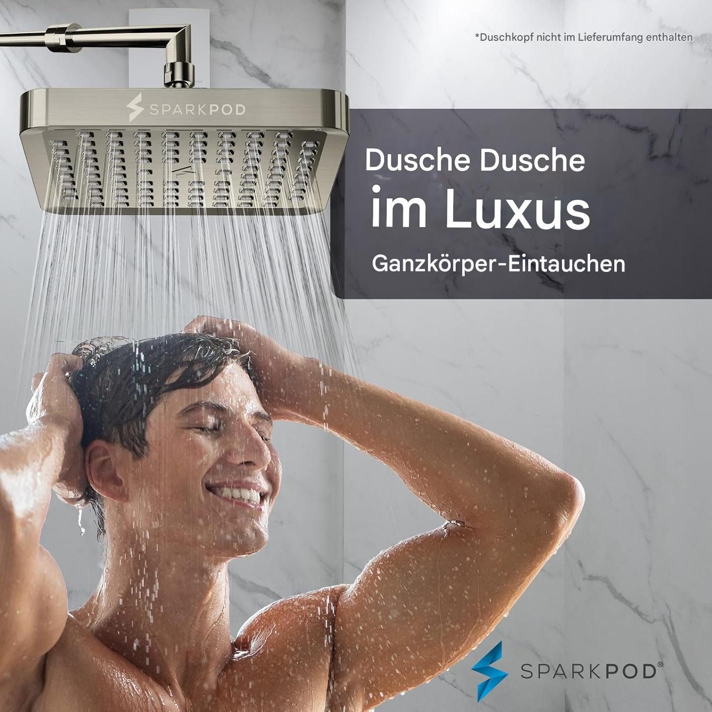 sparkpod Regenduschkopf XXL Regenduschkopf Hochdruck – Luxus Wellness-Dusche für Zuhause, (Luxus-Regenduschkopf mit Universalanschluss, 3-tlg., Hochdruck-Duschk – Bild 4 von 5