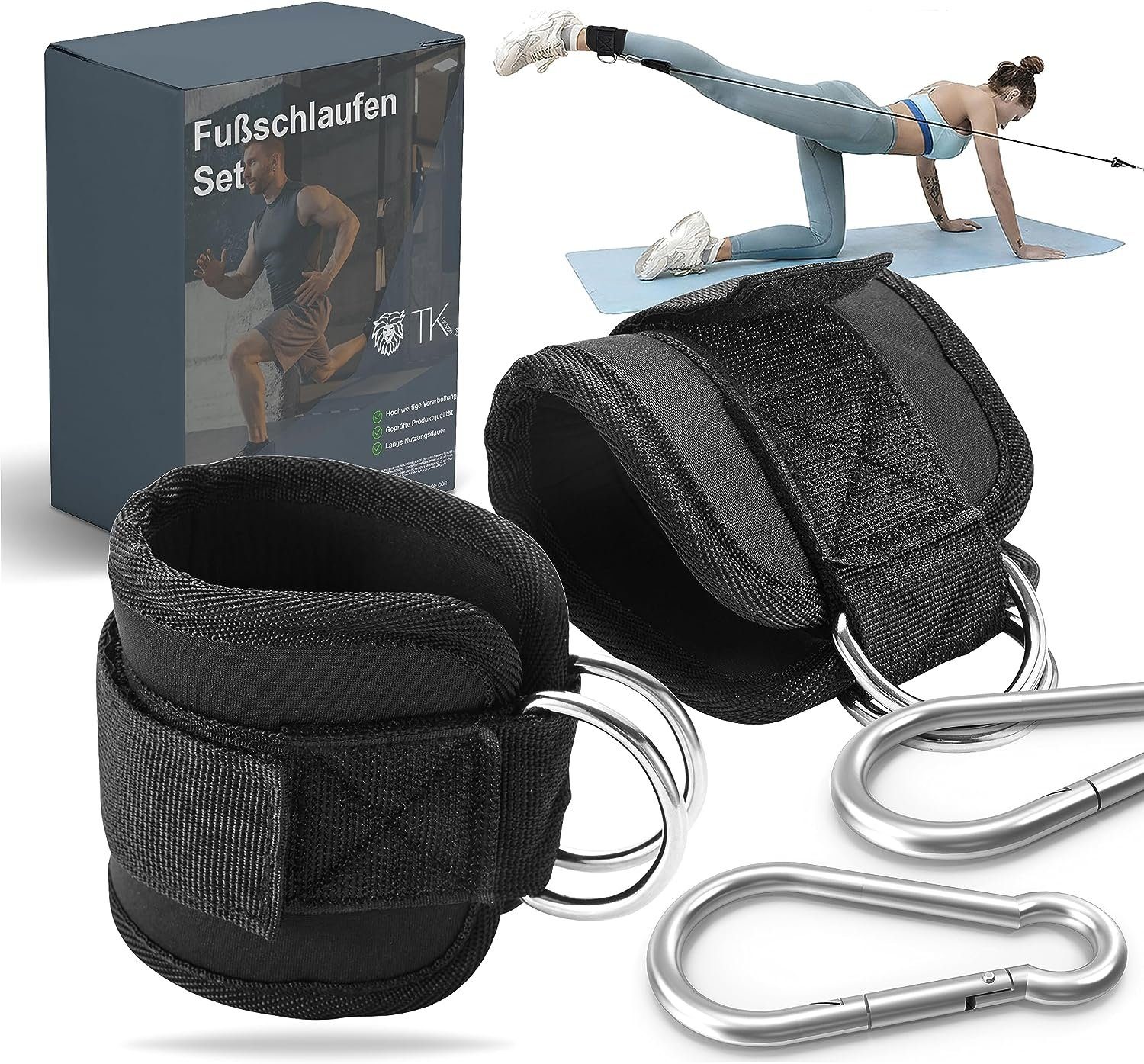 Sportyfits® Fußtrainer 2er Fußschlaufen Footstraps mit Karabiner Gym Equipment Fitnessgeräte (Packung, 2-St., 2x Fußschlaufen), Justierbar / Klettverschluss / Karabiner