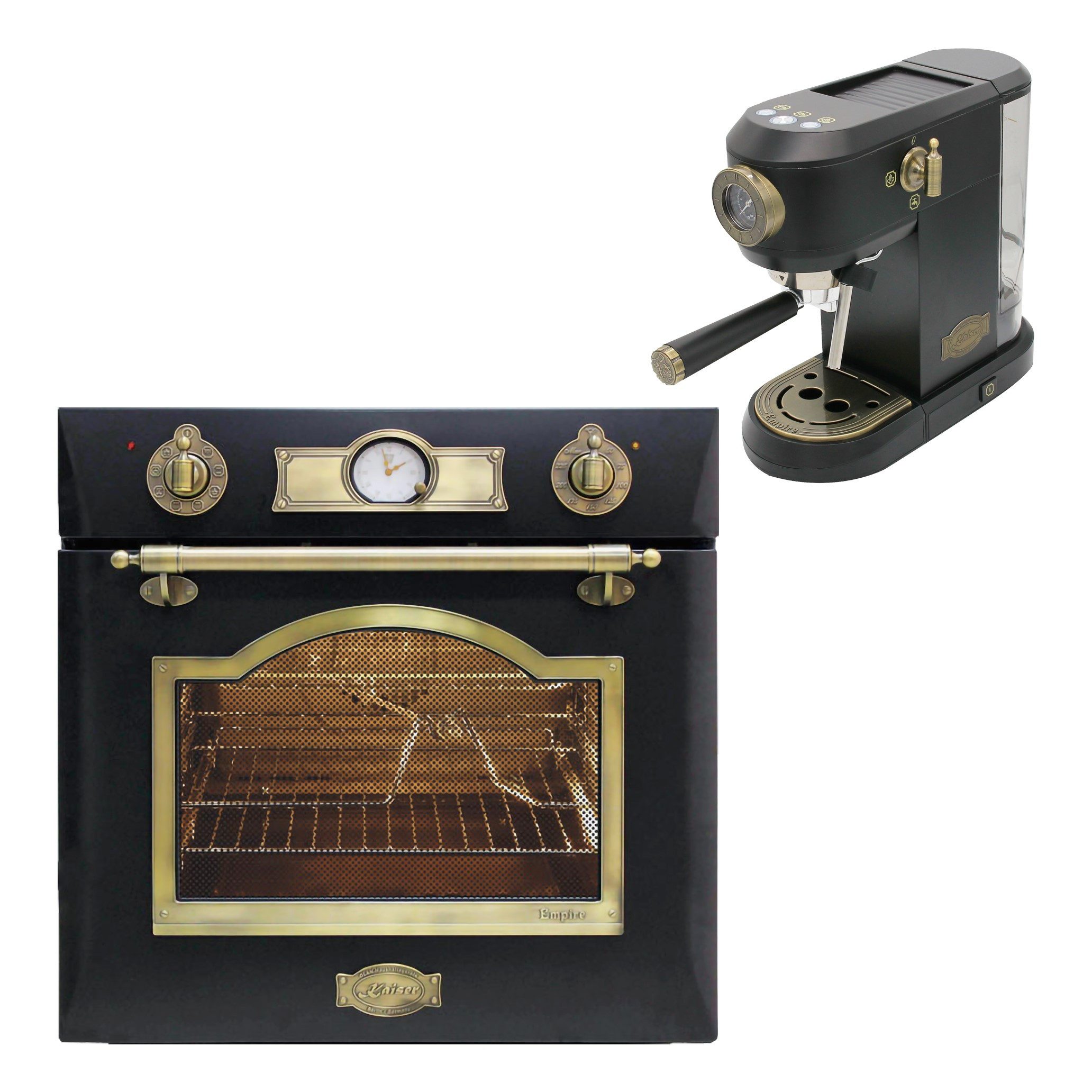 Kaiser Küchengeräte Backofen-Set EH 6355 Em+KA 2005 Em, mit 1-fach-Teleskopauszug, Retro Elektro Einbau Backofen 60 cm 67+Kaffeemaschine, 19 bar