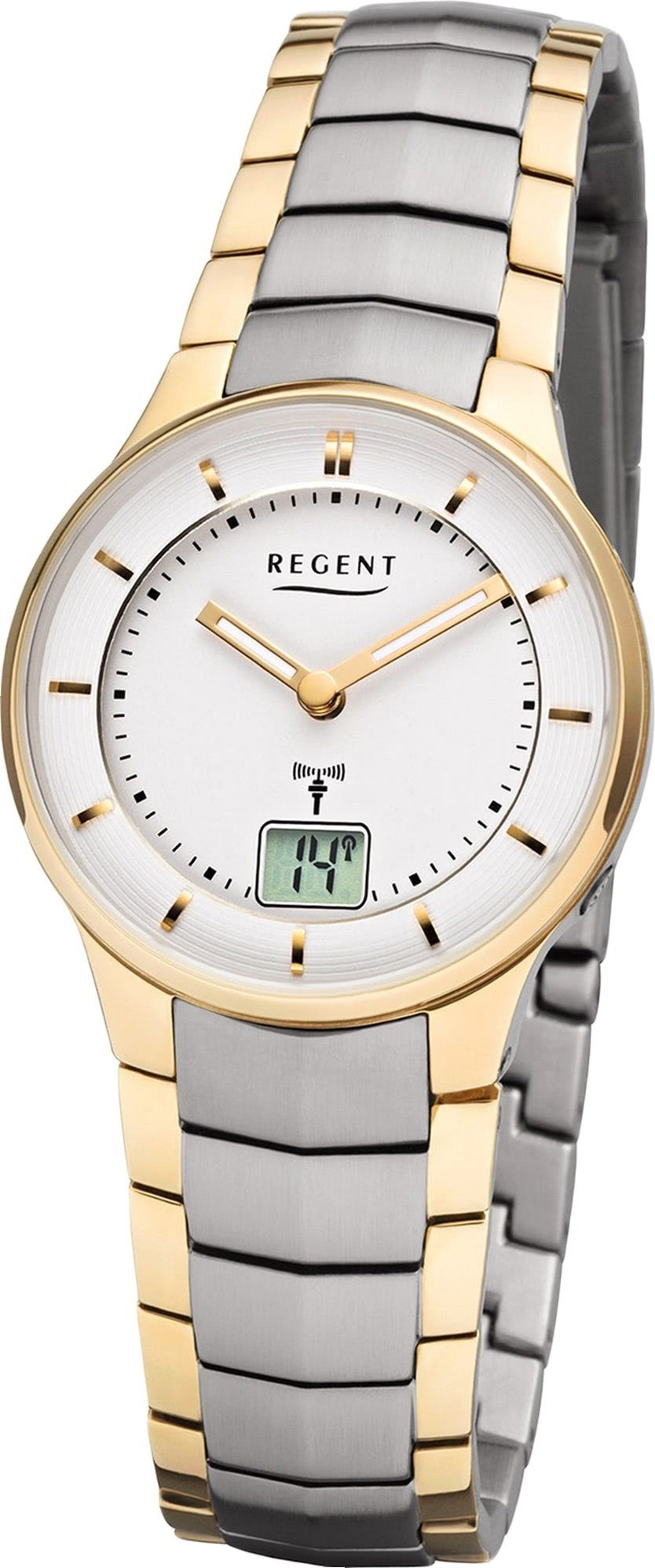Regent Funkuhr Regent Metall Damen Uhr FR-261, Damenuhr Metallarmband gold, silber, rundes Gehäuse, klein (ca. 30mm)