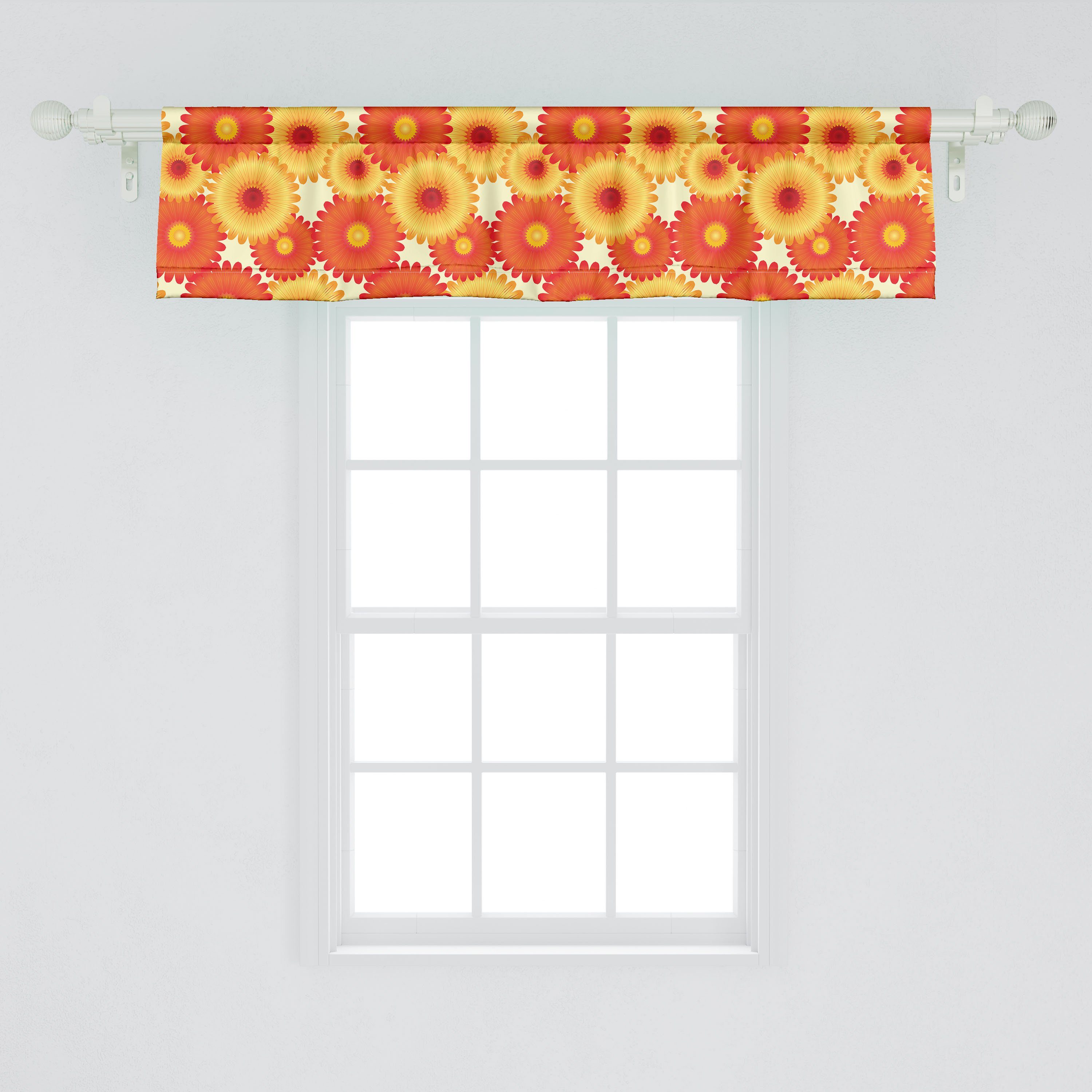 Scheibengardine Vorhang Volant mit Grafik Gerbera Microfaser, Orange Blütenblätter Abakuhaus, Schlafzimmer Stangentasche, Küche für Dekor