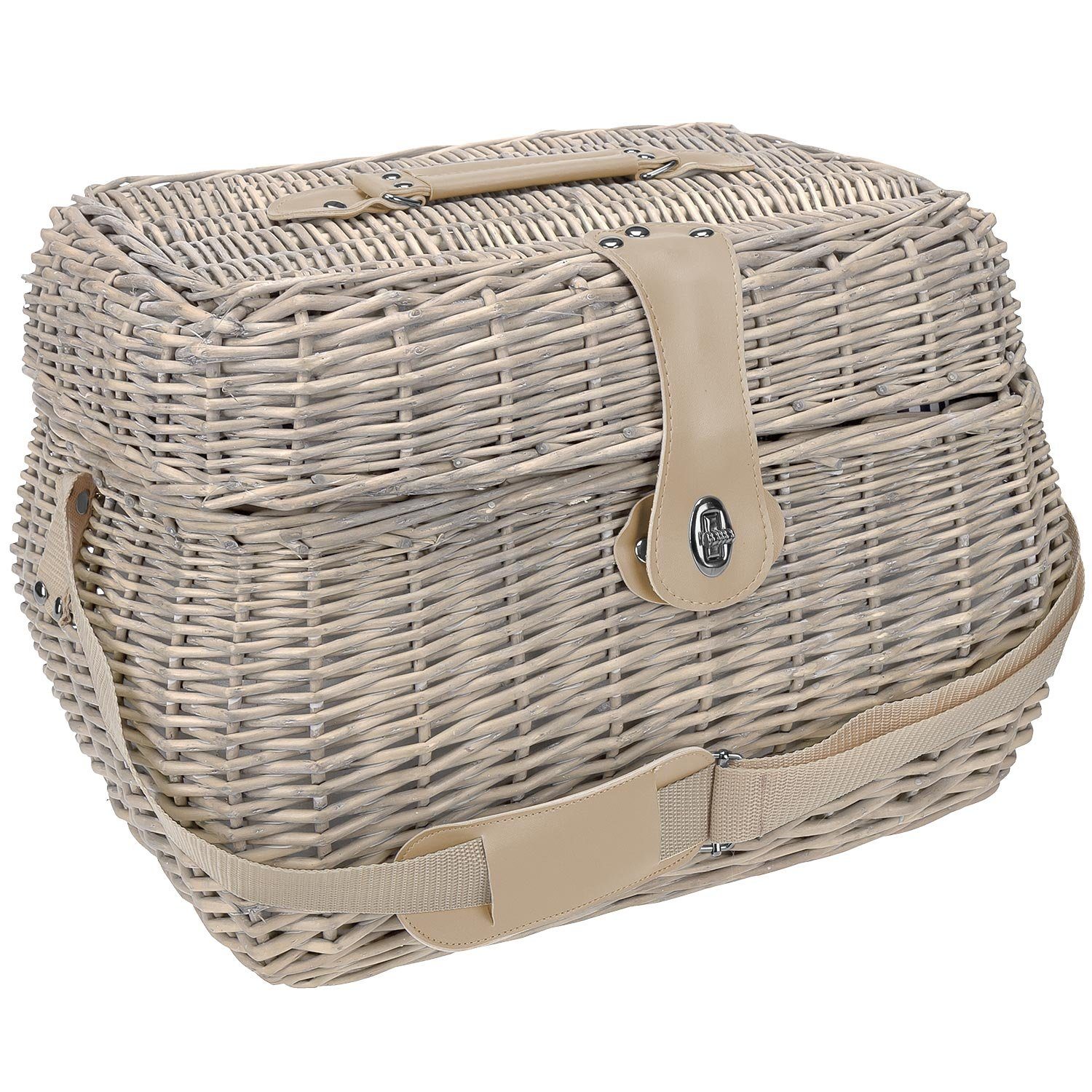 anndora Picknickkorb beige mit Isolierfach inkl. Zubehör 21 Teile, Drehverschluss zum einfachen Öffnen - integriertes Isolierfach