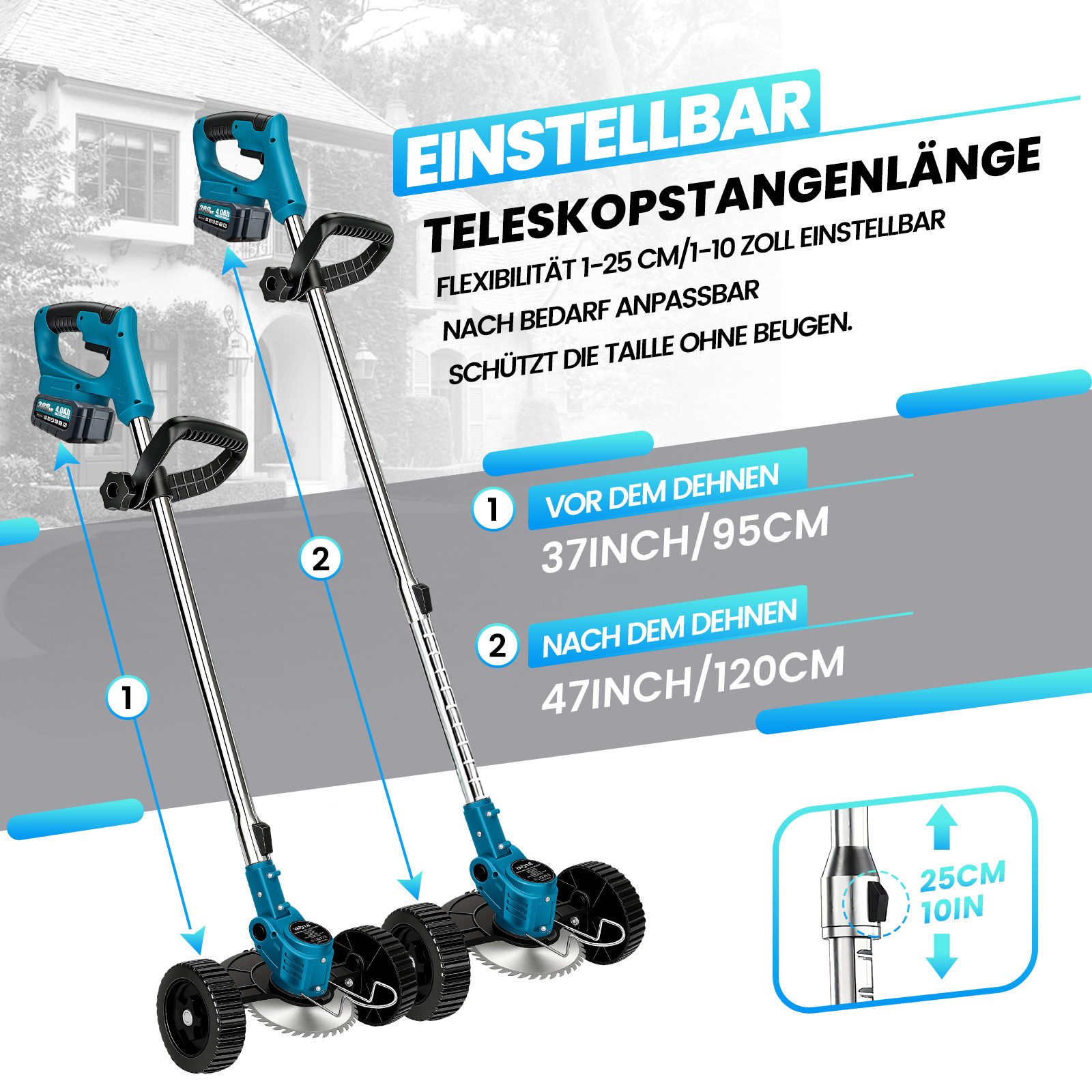 Bundviel Elektrorasenmäher Akku-Rasentrimmer, Batteriebetriebener Rasentrimmer Mit 21 V – Bild 5 von 5