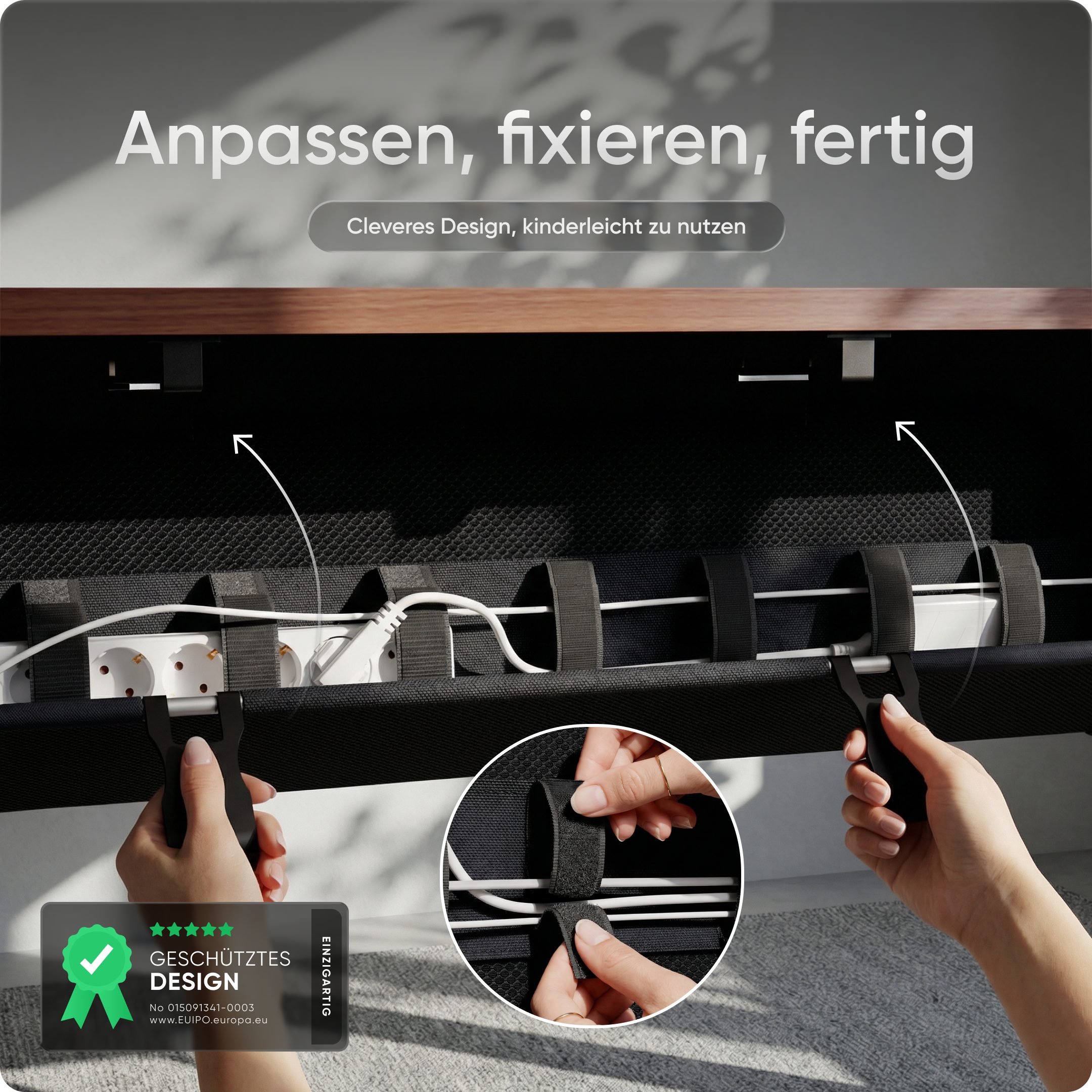 DESKSPACE Kabelkanal Kabelwanne Schreibtisch Kabelmanagement - Schreibtisch Kabelkanal (Einzelset, Einzelartikel), Beidseitig klappbar, stabil, einfache Montage, 94 cm lang
