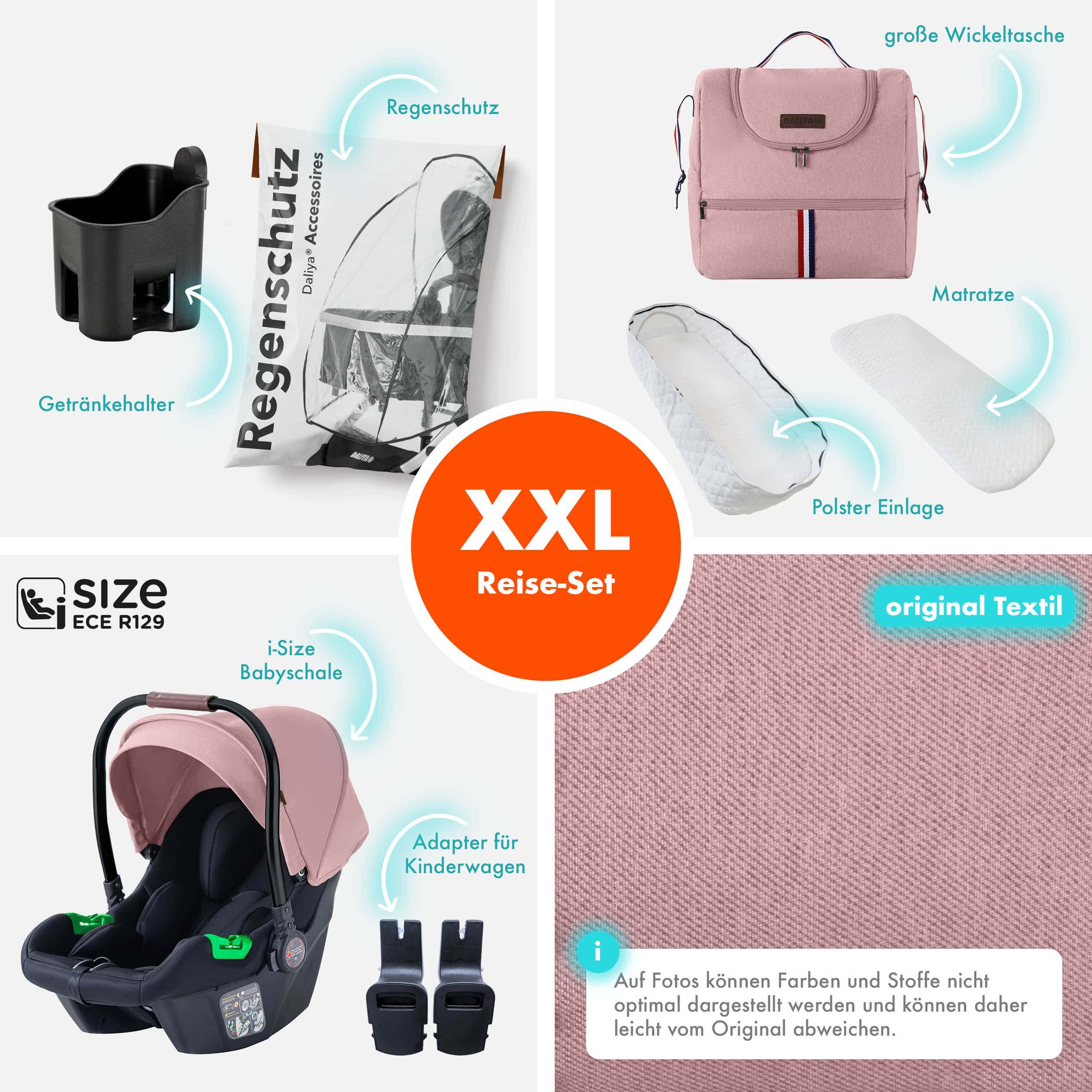 Daliya® Kombi-Kinderwagen NEOMOVE 3in1 Kinderwagen mit i-Size Babyschale & Buggy, (Reise-Set, 10-tlg), Kinderwagen mit i-Size Babyschale, Alu-Rahmen, Großer Einkaufskorb