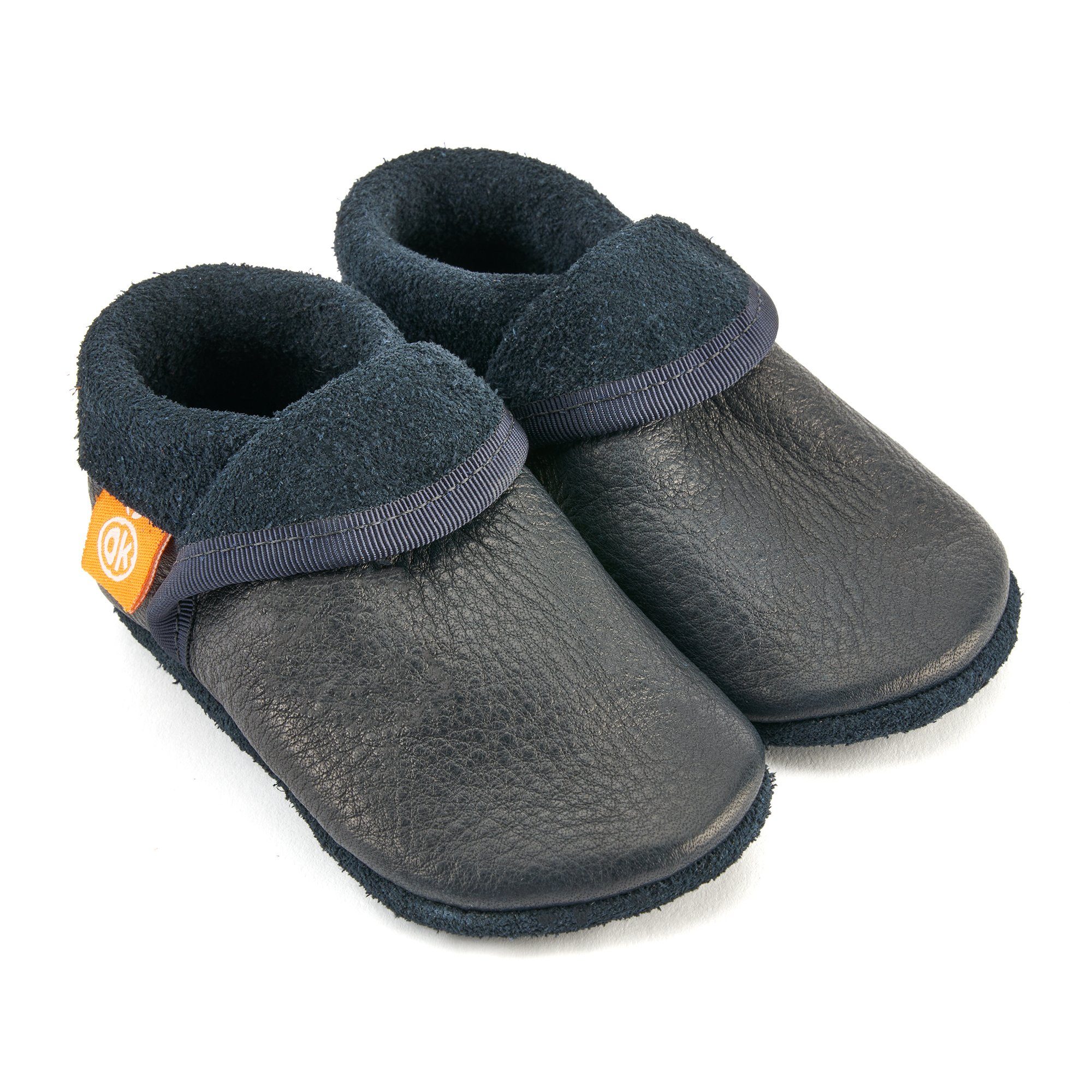 Orangenkinder® Klassik Dunkelblau Baby Krabbelschuh 100% pflanzlich gegerbtes Leder, Made in Germany, Atmungsaktiv