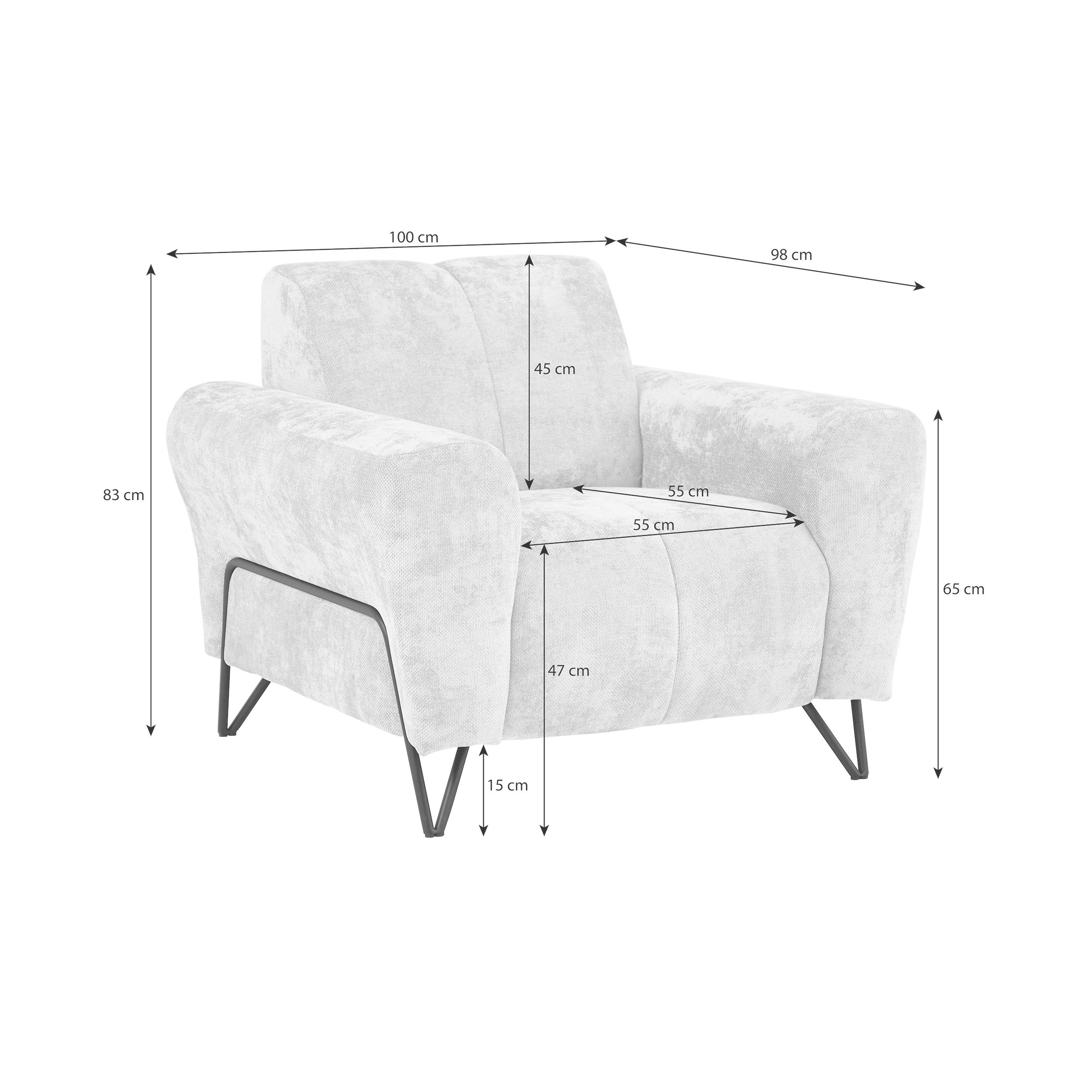 Beautysofa Sessel mit Metallbeine in schwarzer VOLARE (modernes Design, Rüc günstig online kaufen