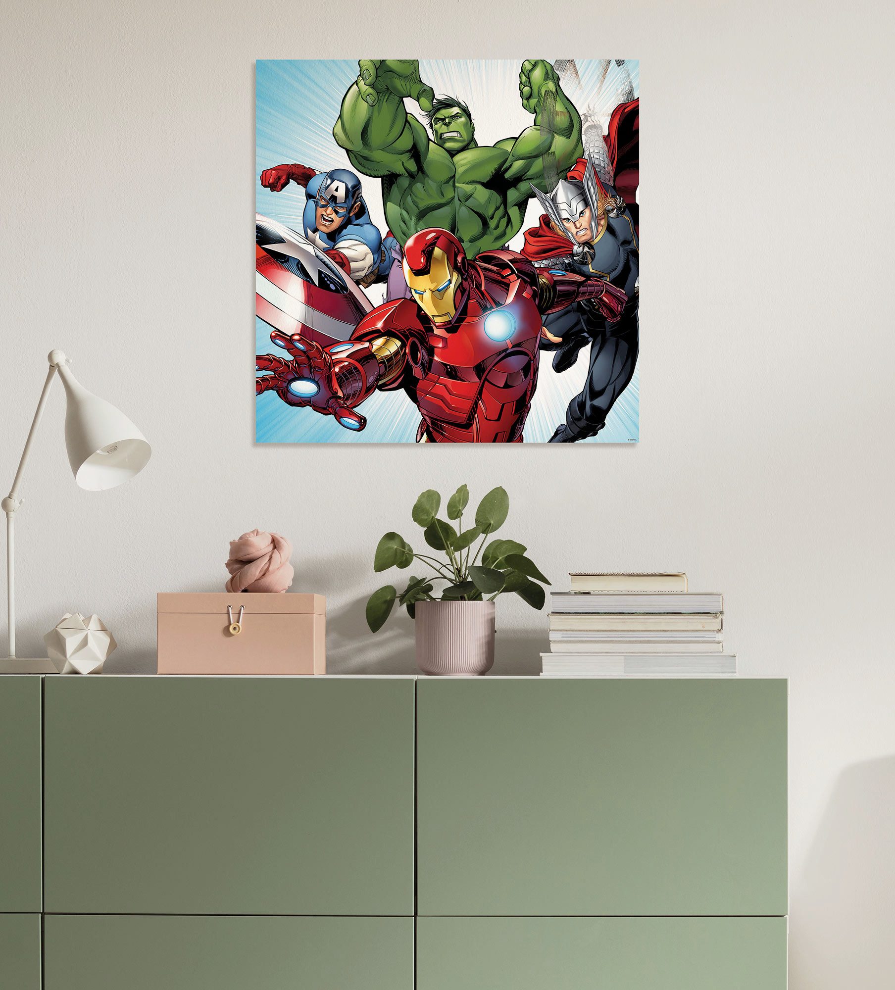 Komar Leinwandbild Marvel Avengers Teampower, Disney (1 St), 60 x 60 cm (Breite x Höhe) - Kinderzimmer, Dekoration