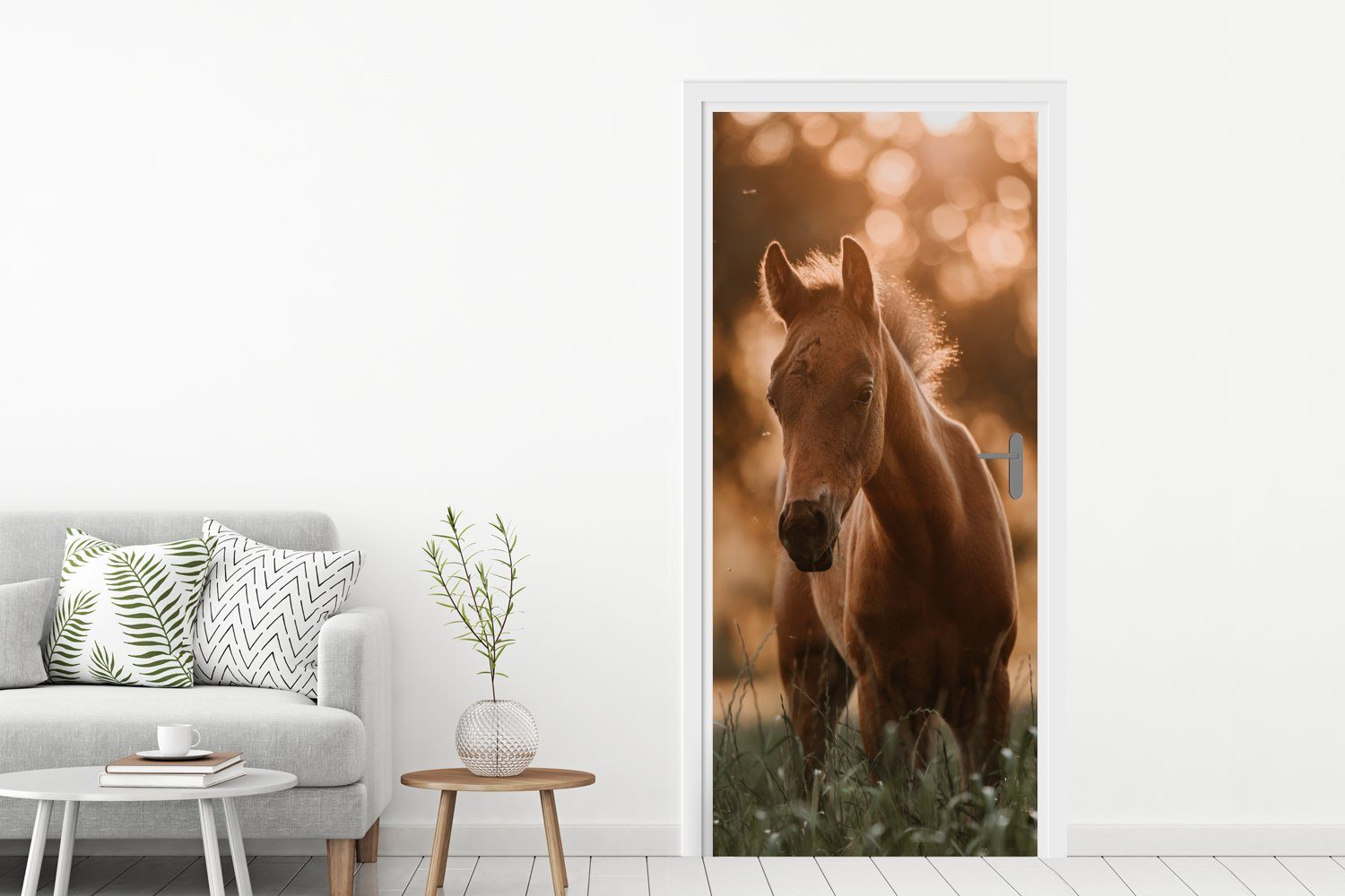 MuchoWow Türtapete Pferd cm (1 für Tür, bedruckt, Matt, Licht - - 75x205 Fototapete Landschaft, St), Türaufkleber