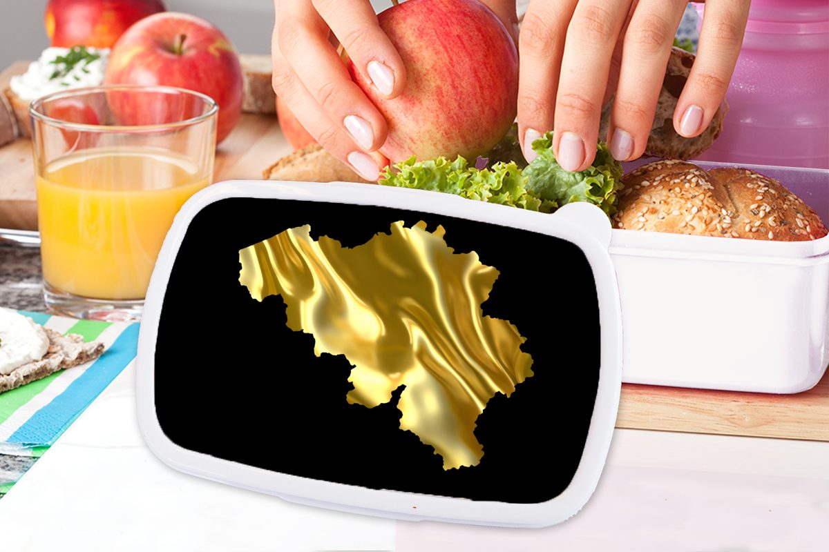 Jungs Kunststoff, (2-tlg), weiß Erwachsene, Lunchbox Kinder Belgien Karte für Brotdose, Gold, Brotbox - und - und MuchoWow für Mädchen