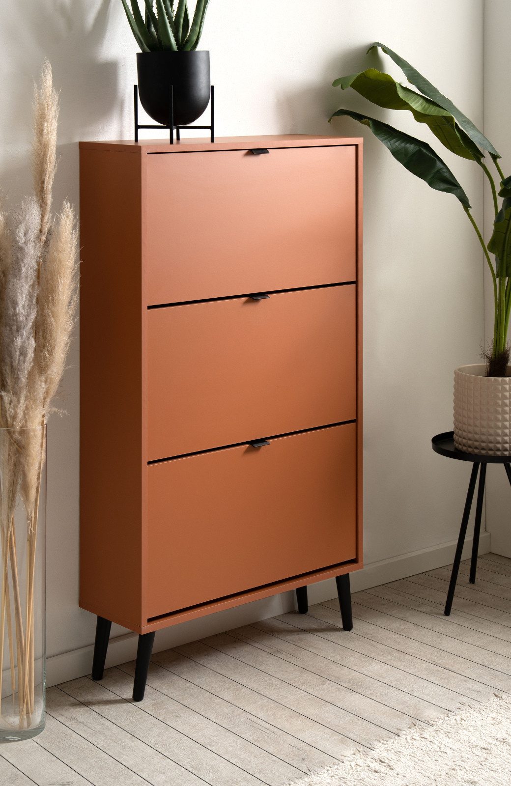 Furn.Design Schuhkipper Aldan (Schuhschrank in Terracotta, 70 x 125 cm), mit 3 Klappen / 6 Schuhfächer