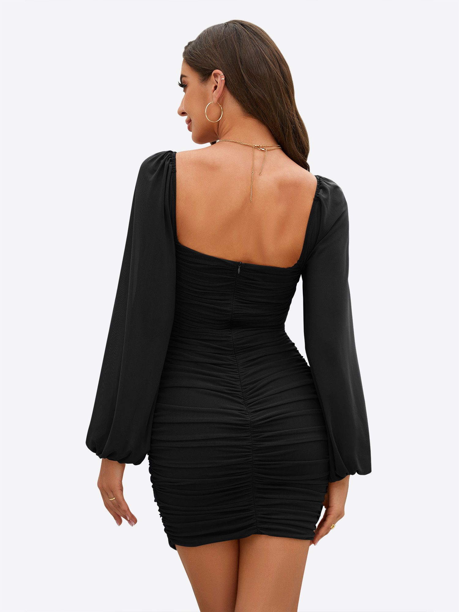 Imily Bela Minikleid Damenkleid mit Langarm und eckigem Ausschnitt (Packung, 1-tlg., 1per-Pack) Elegant