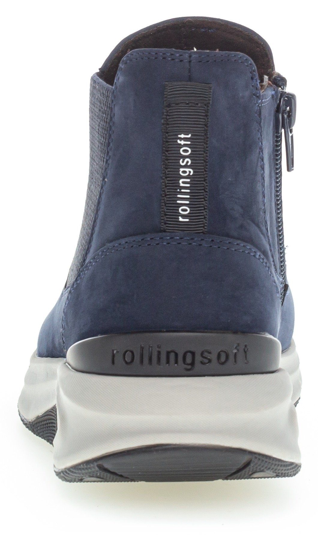 Blau (blue) Rollingsoft an Ferse Logo mit Chelseaboots der Gabor